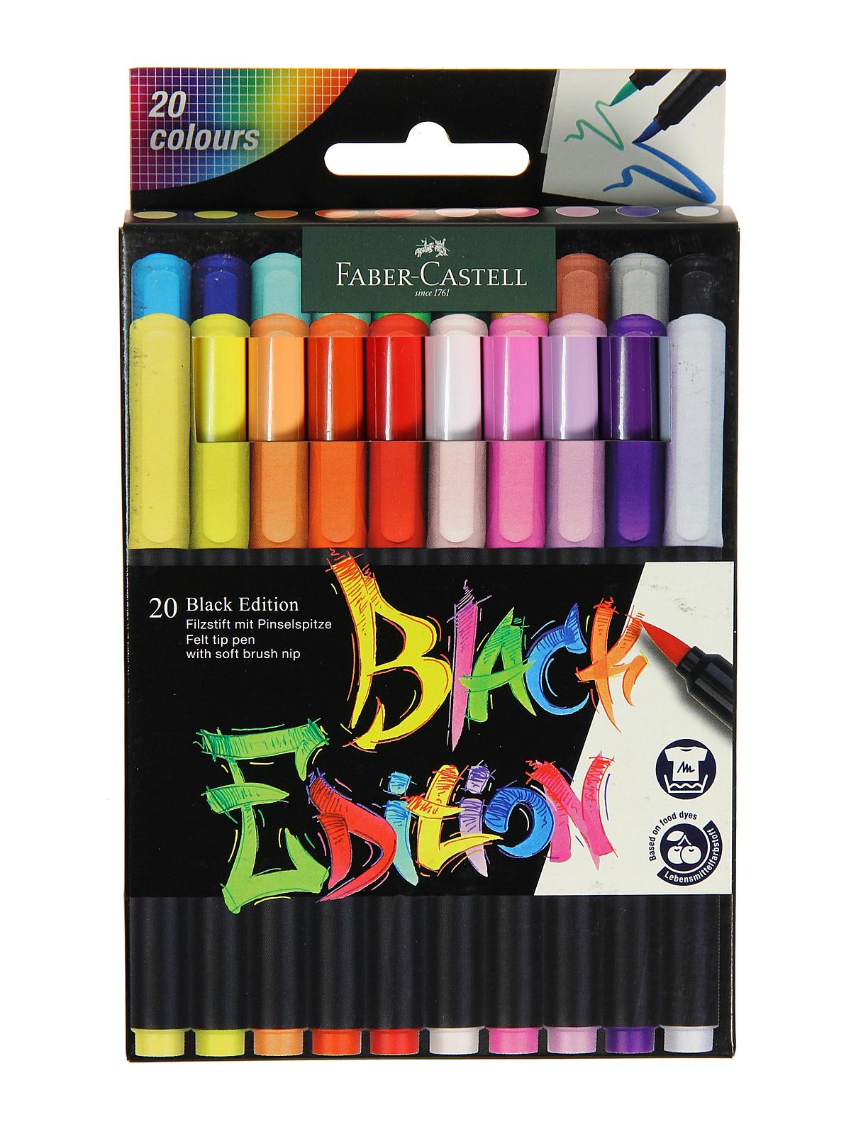 Black Edition Felt Tip Brush Pens set of 20
