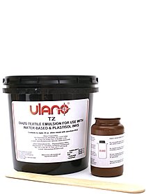 Blue TZ Emulsion is formulated for use with water based inks, water dyes, and plastisols. TZ produces stencils with excellent mechanical resistance, good resolution and edge definition, and superb water resistance. Stencil removal is easy.