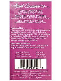 Make acid free paper with this easy-to-use additive. The powder neutralizes the acid in the pulp. It-s also great for making casts with a smooth surface for decorative finishes like paint, watercolor, chalk, and more.The additive is non-toxic. Each bag contains 4 oz. of additive.