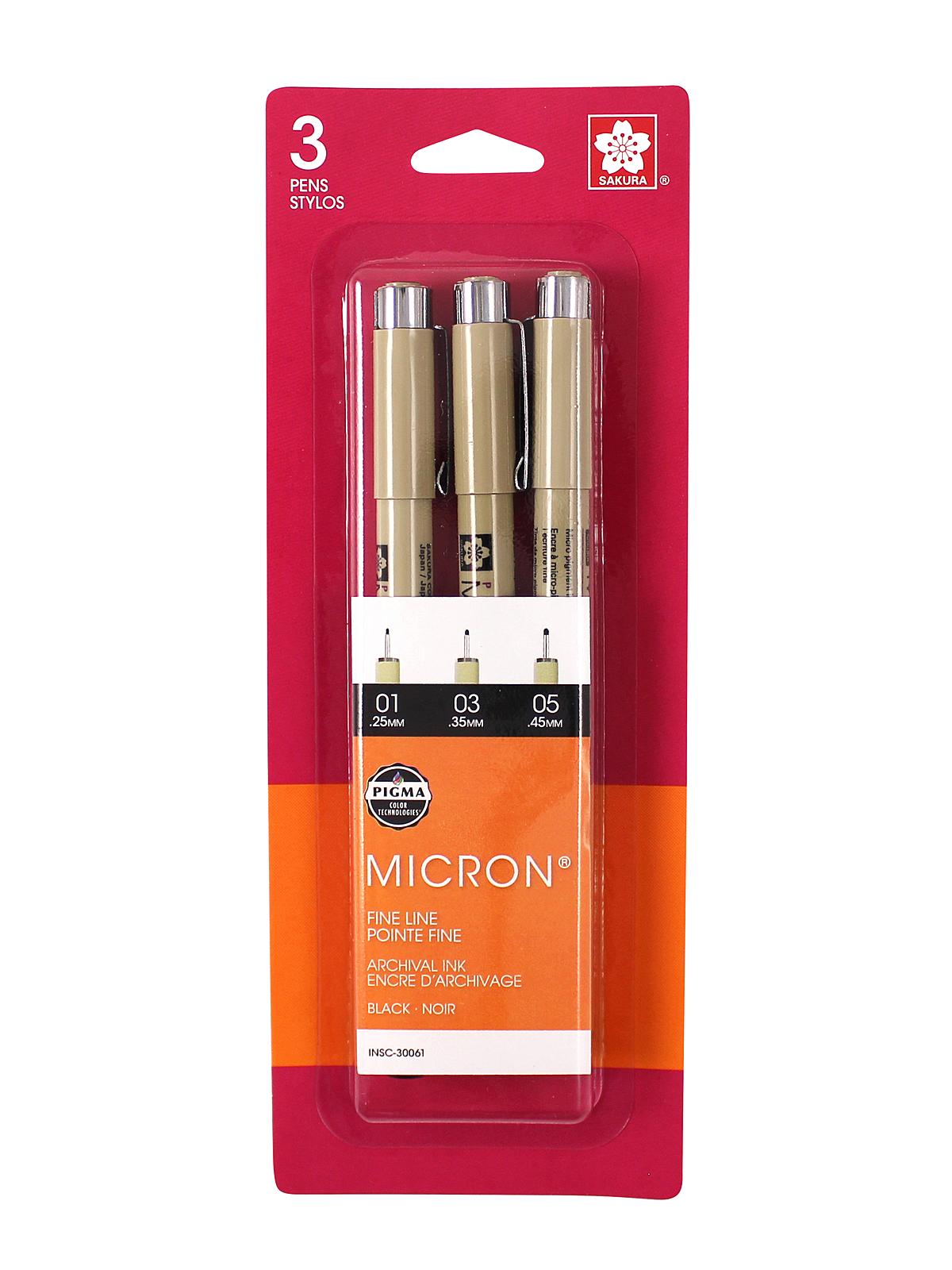 Pigma Pen Sets micron blacks (01, 03, 05) set of 3