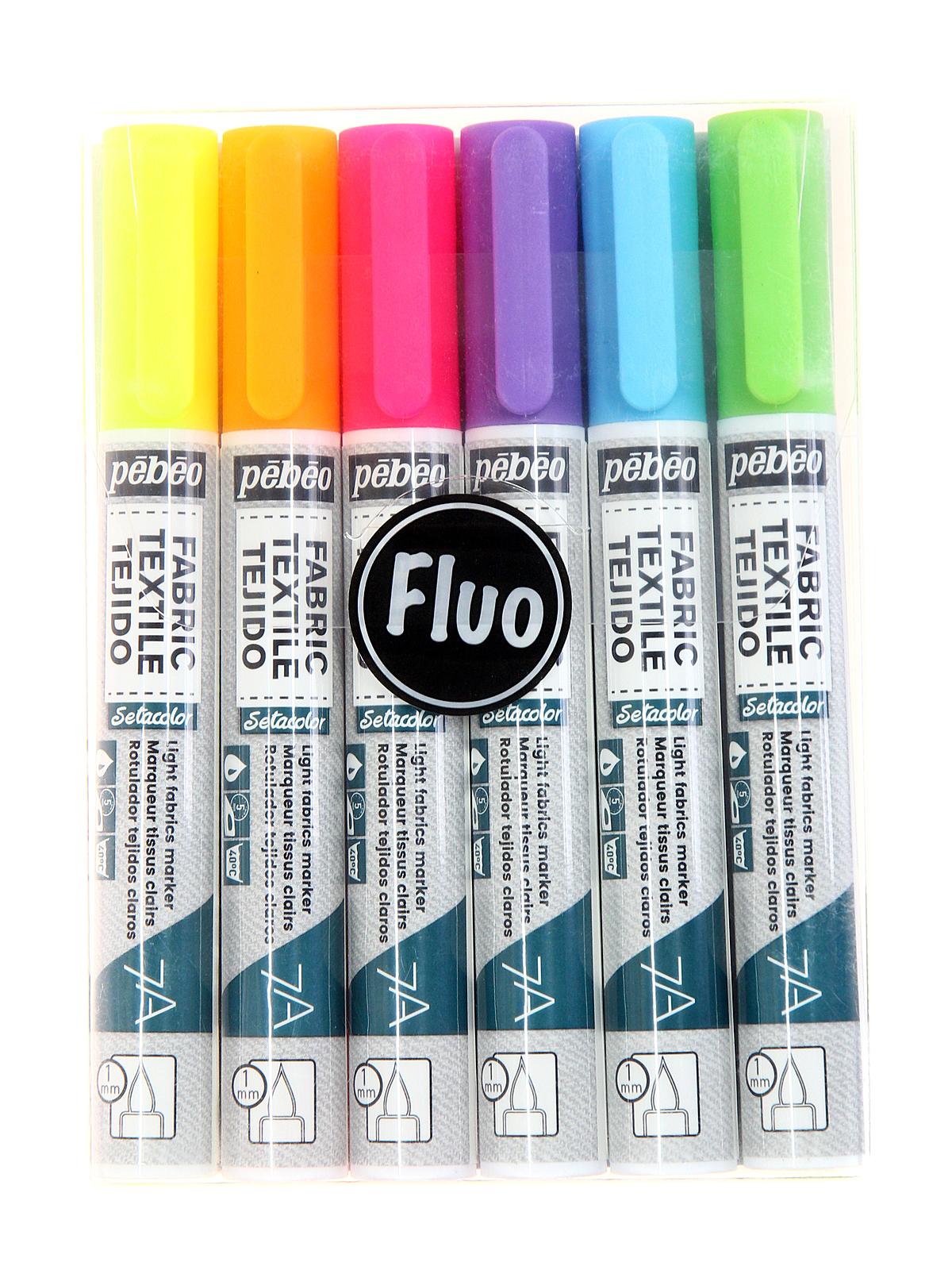 7A Fabric Markers 1 Mm Fluorescent Set Of 6