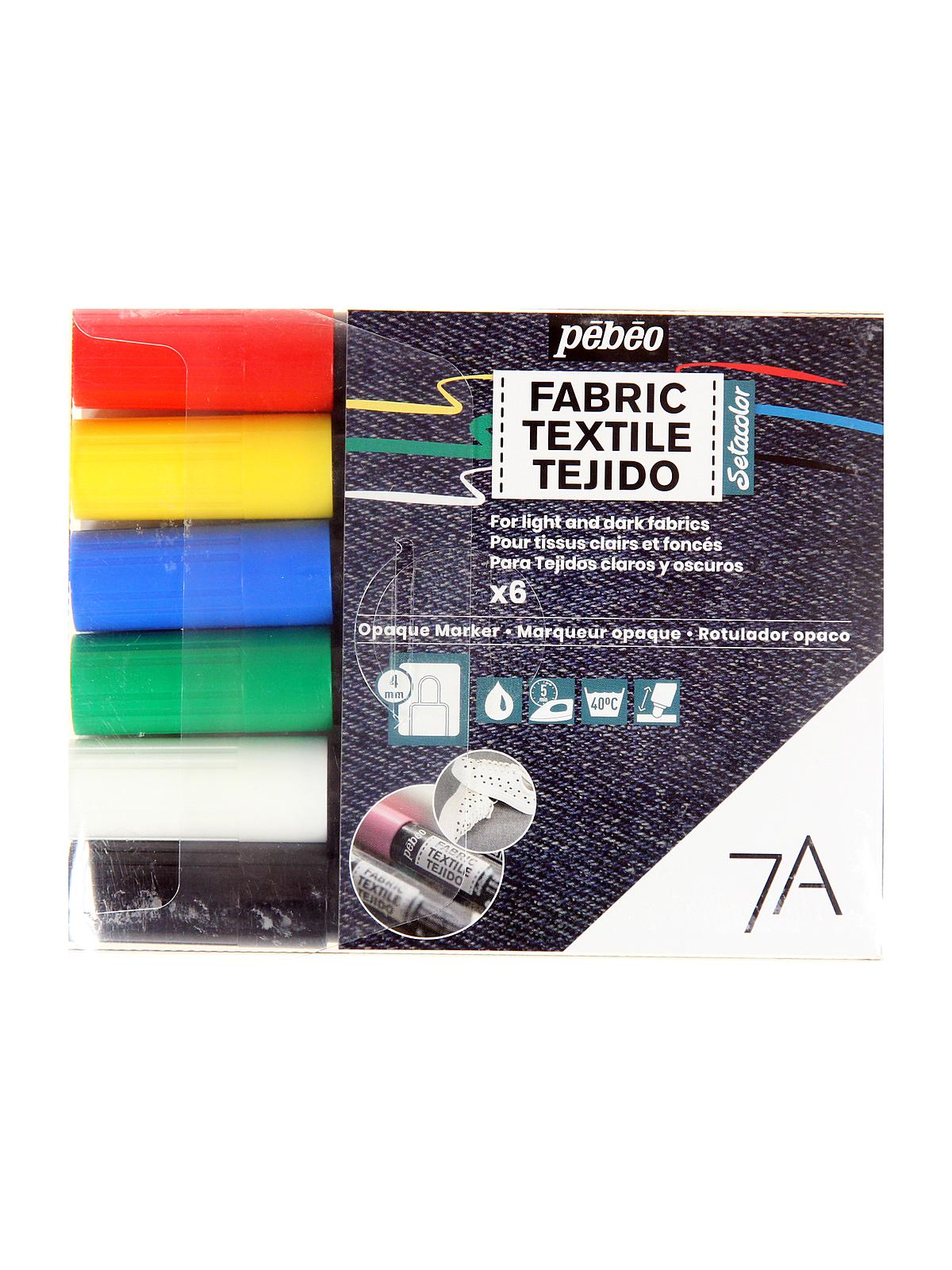 7A Fabric Markers 4 mm assorted set of 6 opaque