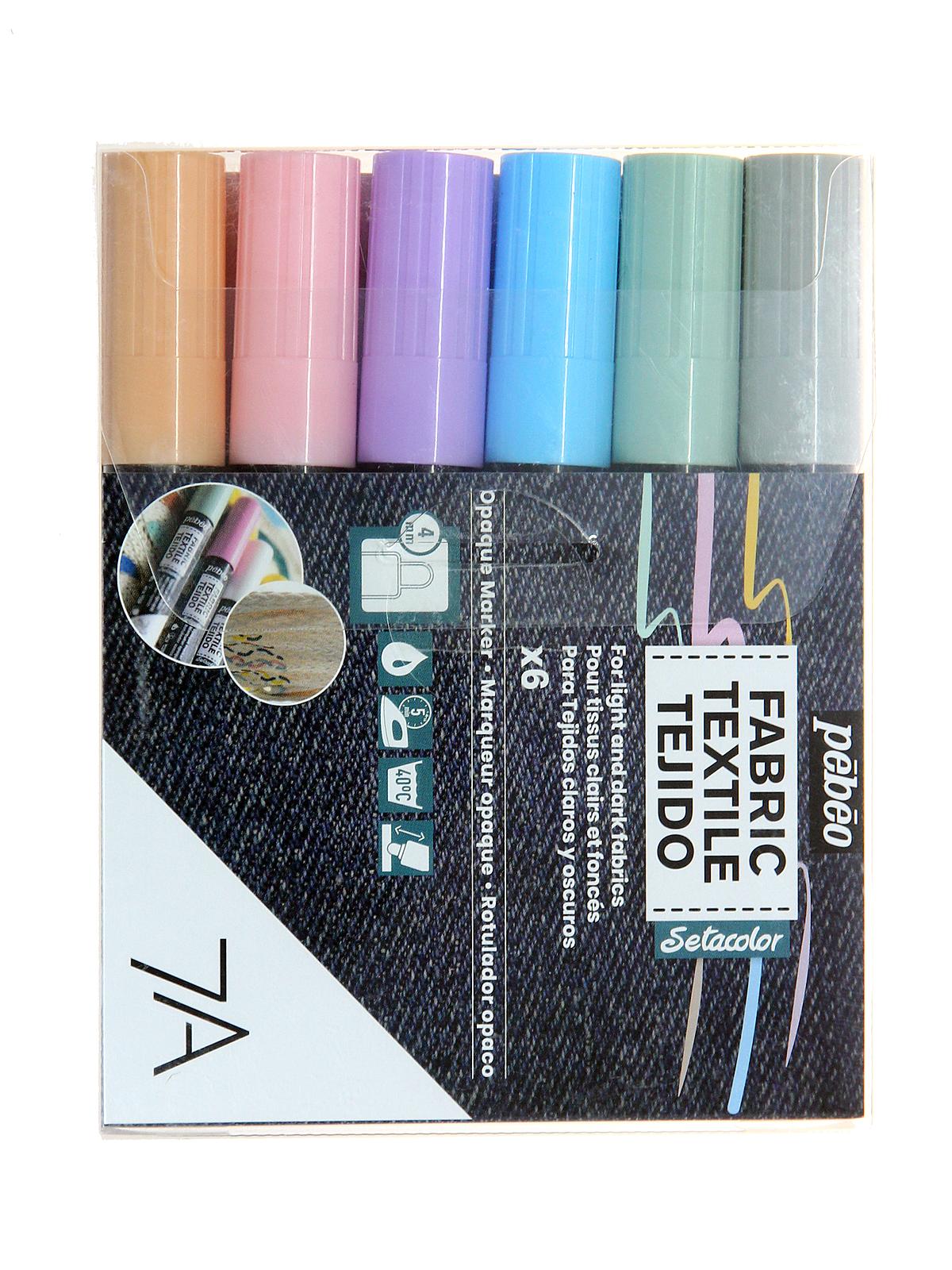 7A Fabric Markers 4 Mm Pastel Set Of 6 Opaque