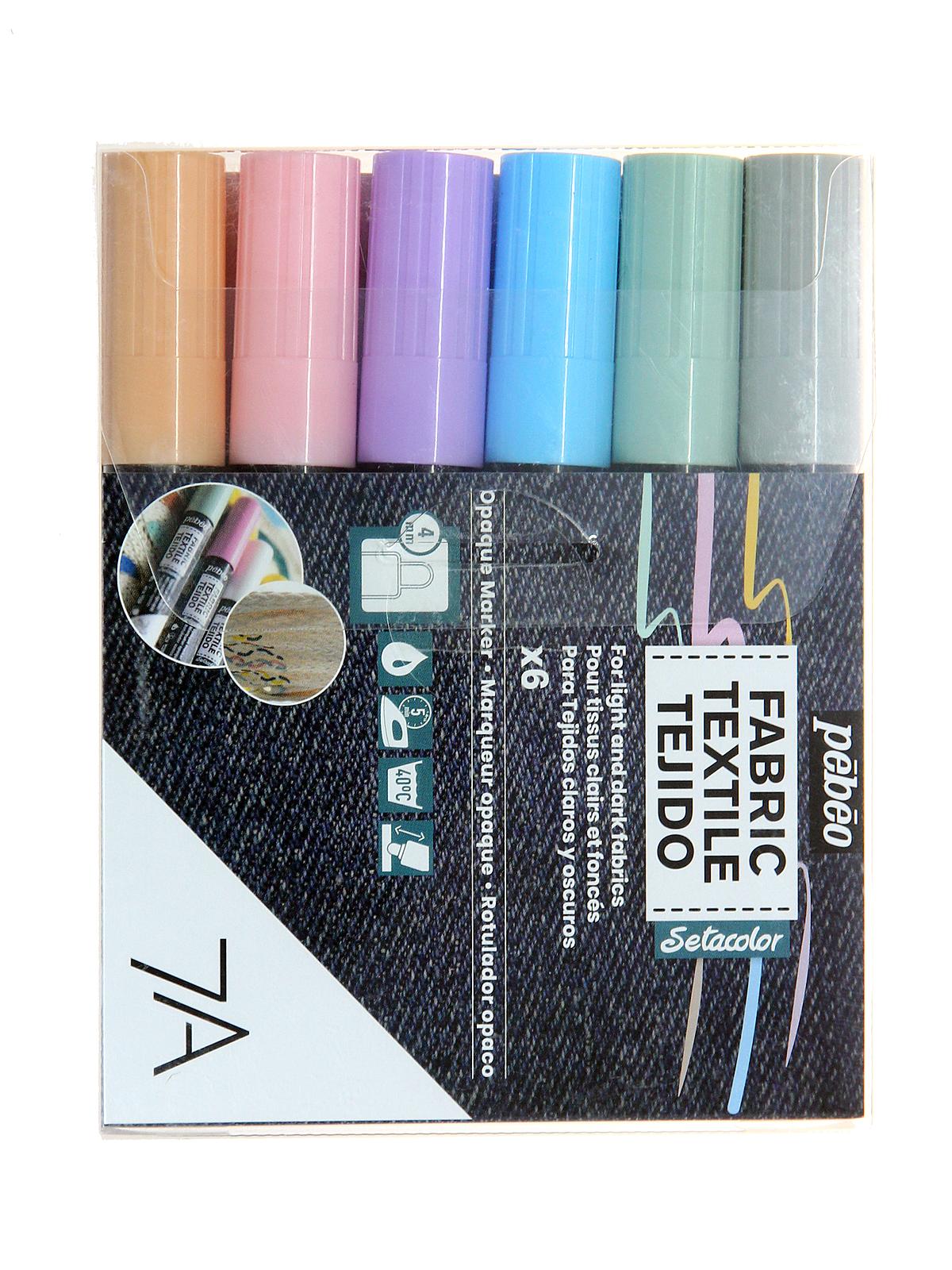 7A Fabric Markers 4 mm pastel set of 6 opaque