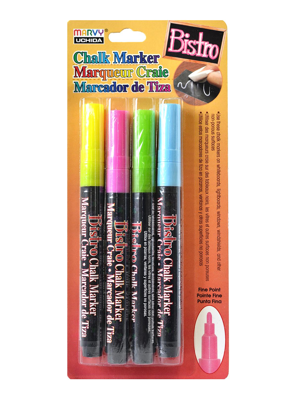 Bistro Chalk Marker Sets fine point fl. pink, fl. blue, fl. green, fl. yellow