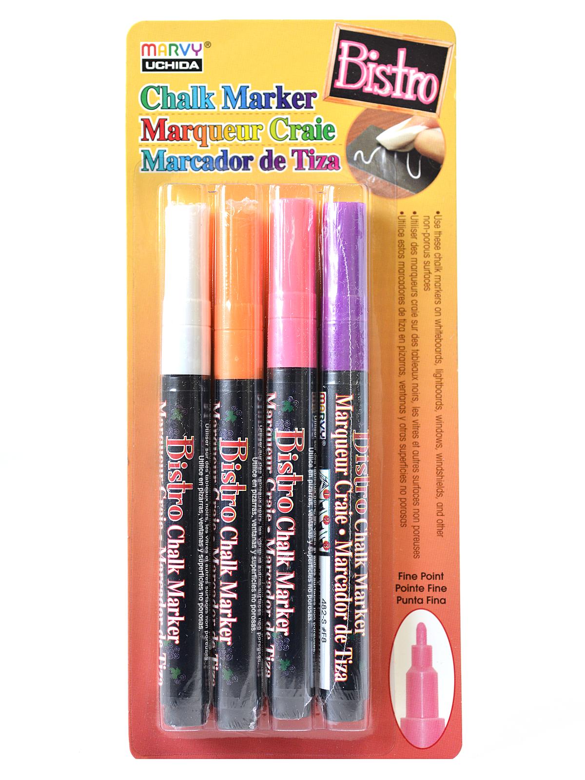 Bistro Chalk Marker Sets fine point white, fl. violet, fl. orange, fl. red