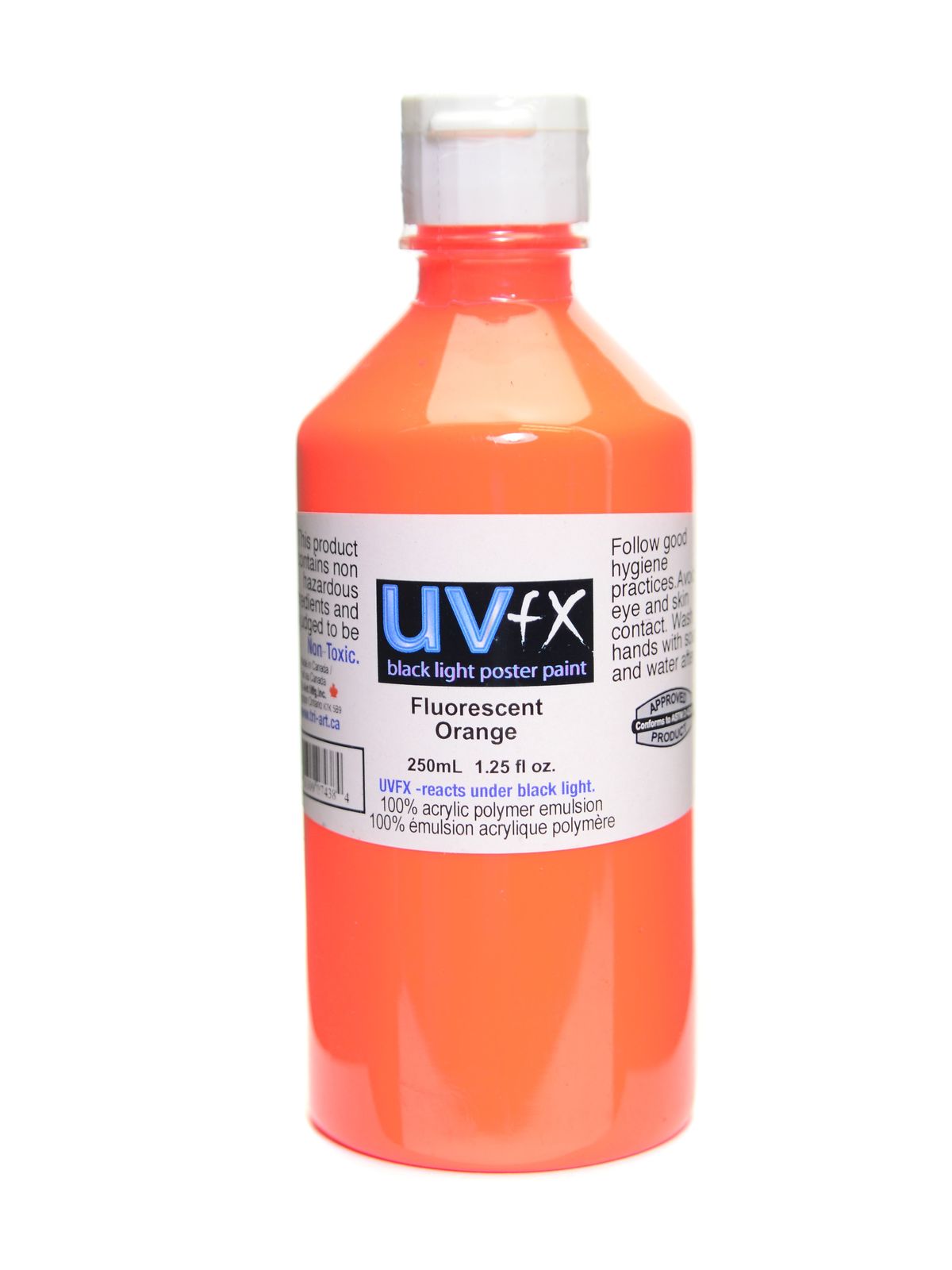 Uvfx Black Light Poster Paint Fluorescent Orange 250 Ml Bottle