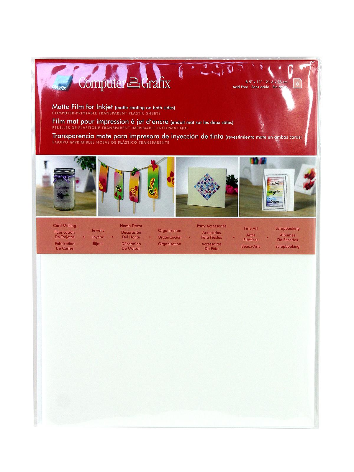 Computer  Blank Transparency Film 8 1 2 in. x 11 in. matte pack of 6