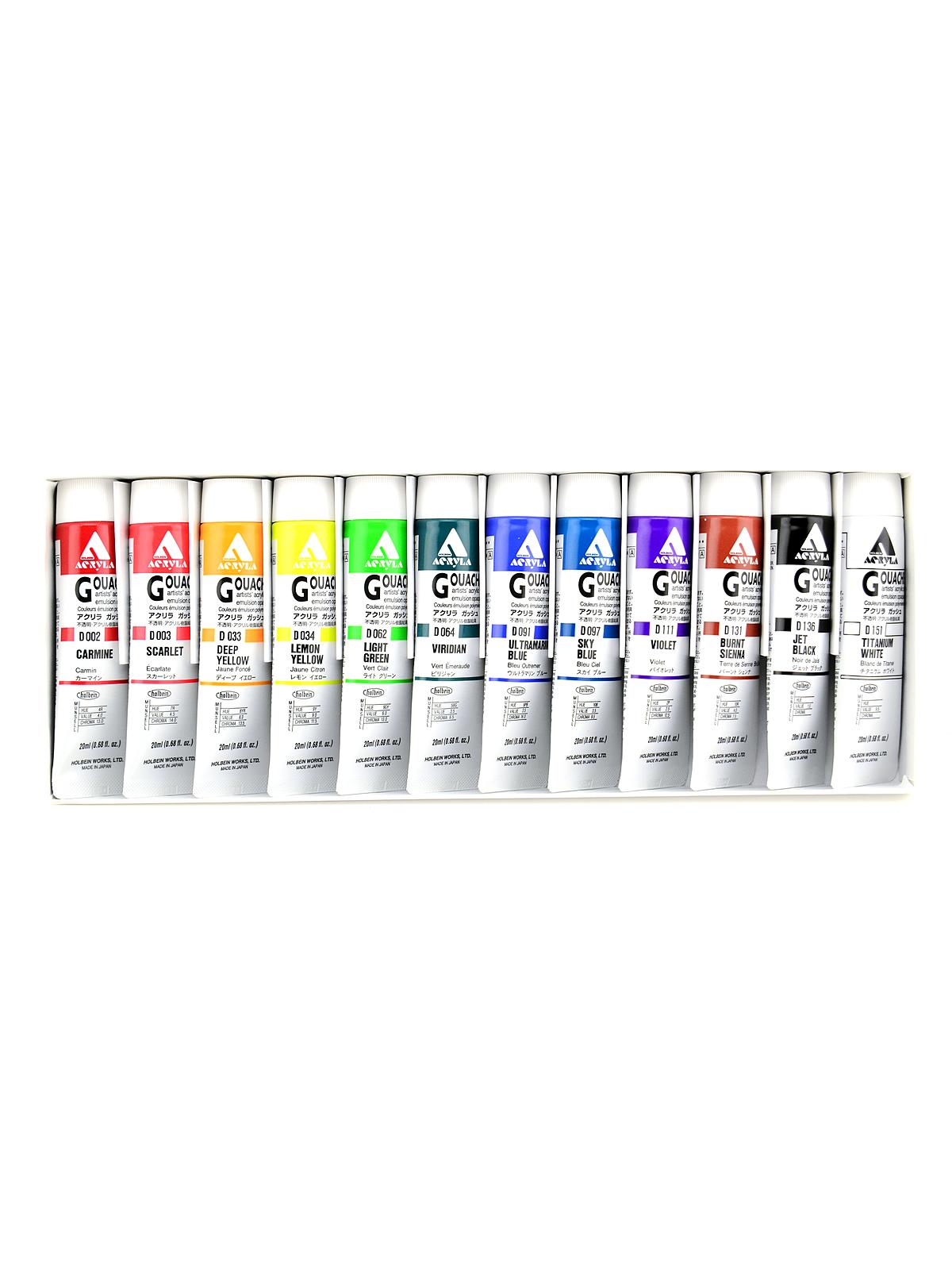 Acryla Gouache Sets Set Of 12 20 Ml