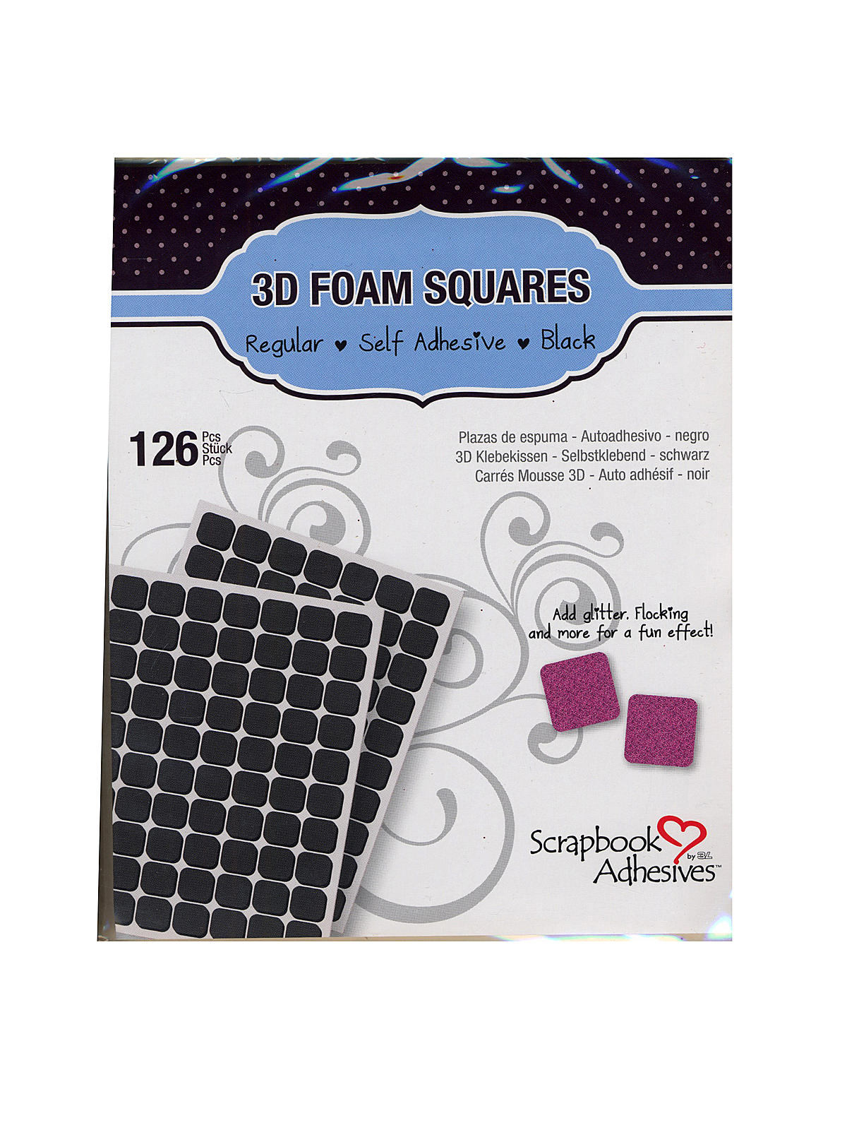 3d Foam Squares Regular Black 0.43 In. X 0.47 In. X 0.08 In. Pack Of 126