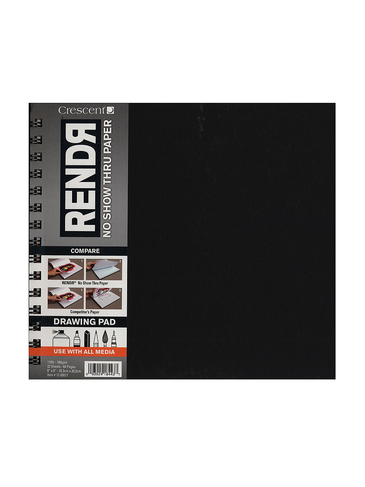 RendR No Show Thru Drawing Pad 8 in. x 8 in. wirebound pad of 32 sheets