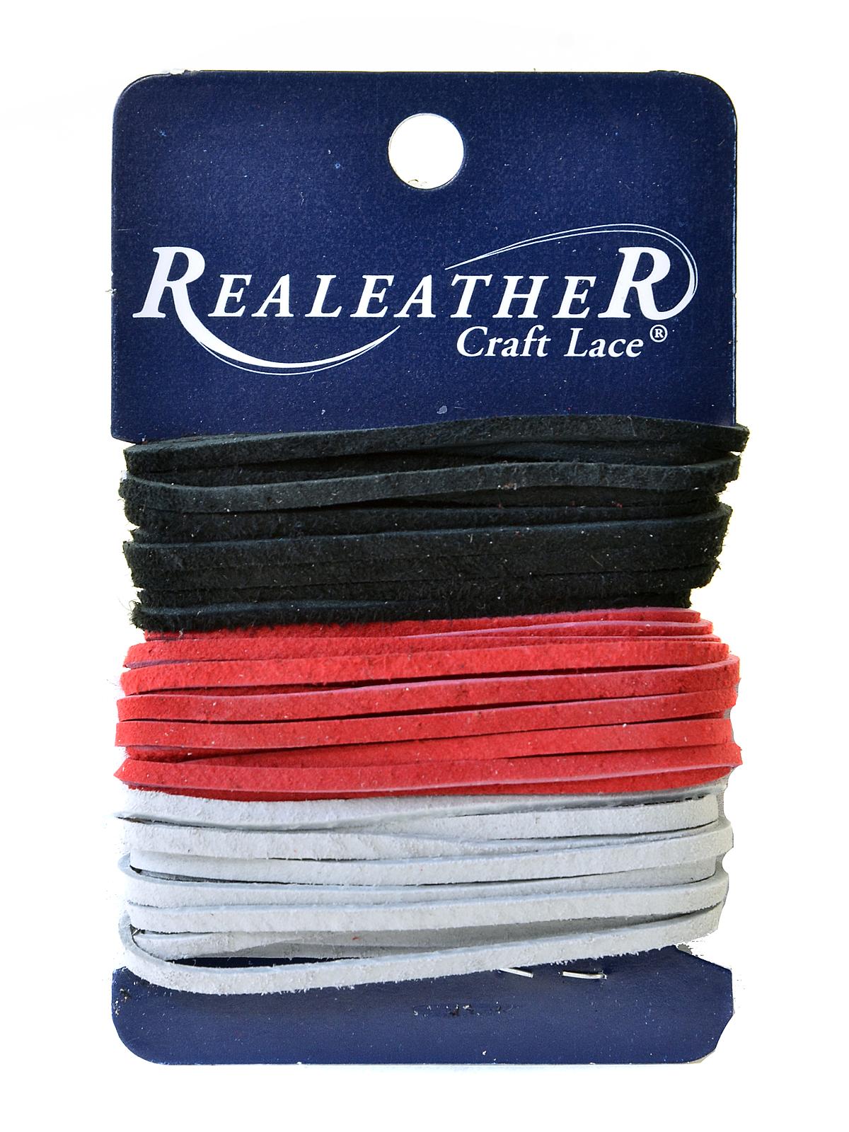 Realeather Sof-suede Lace Value Pack Of 3 3 32 In. X 8 Ft. Pewter, Red, Black
