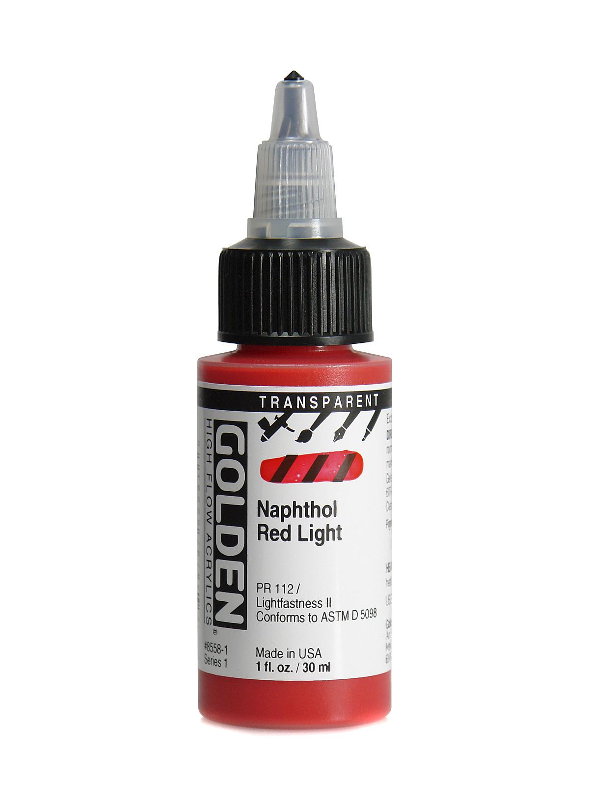 High Flow Acrylics transparent napthol red light 1 oz.