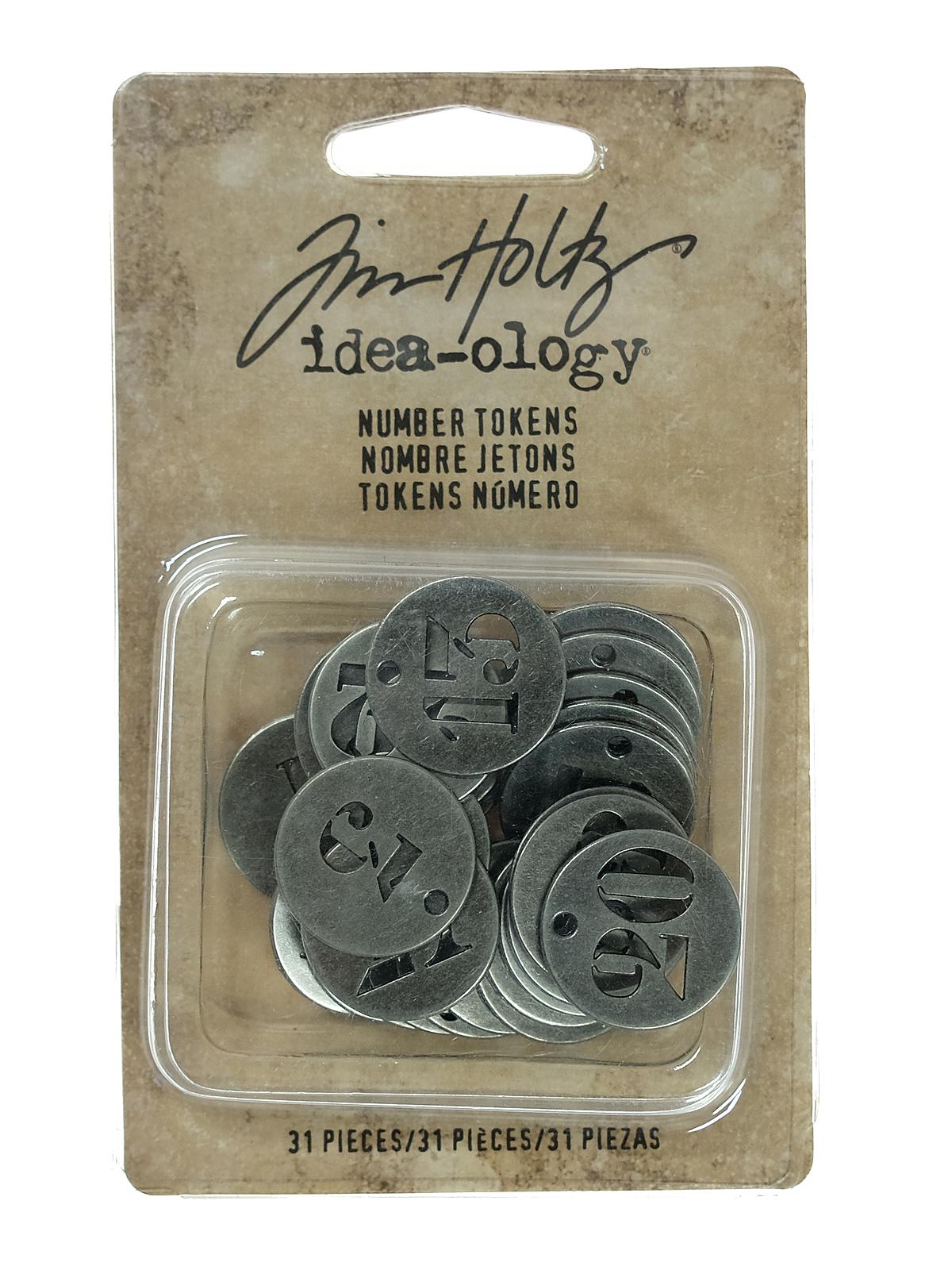 Idea-ology Findings number tokens, antique nickel pack of 31