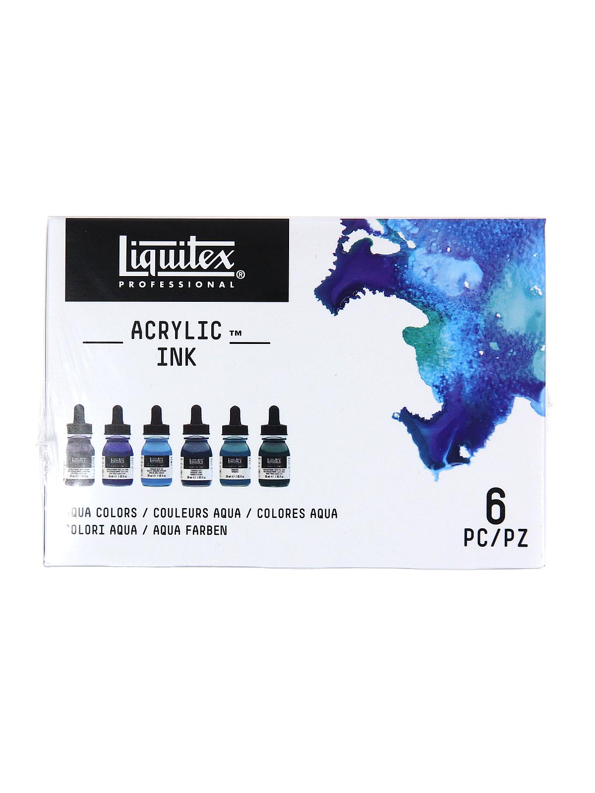 Professional Acrylic Ink Sets Aqua Colors set of 6