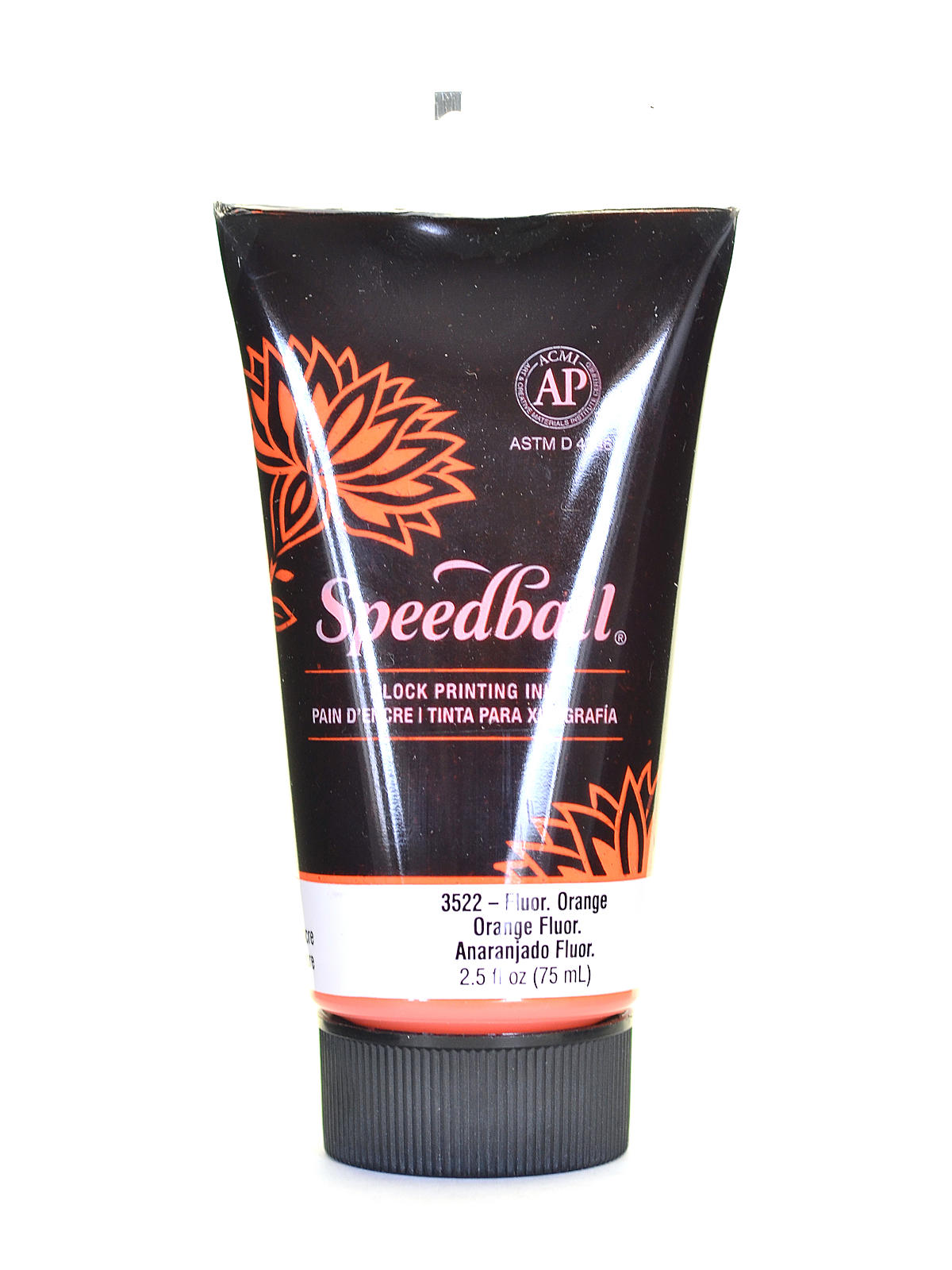 Block Printing Water Soluble Ink fluorescent orange 2.5 oz.