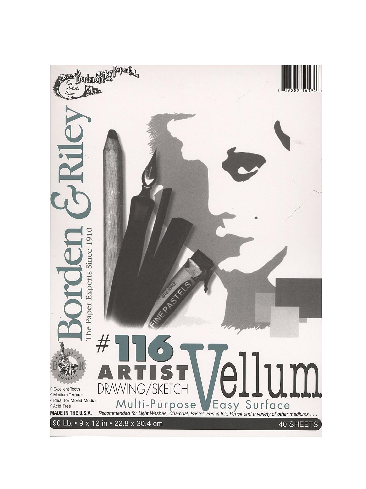 #116 Artist Drawing Sketch Vellum Pads 9 In. X 12 In. 40 Sheets Cloth Bound