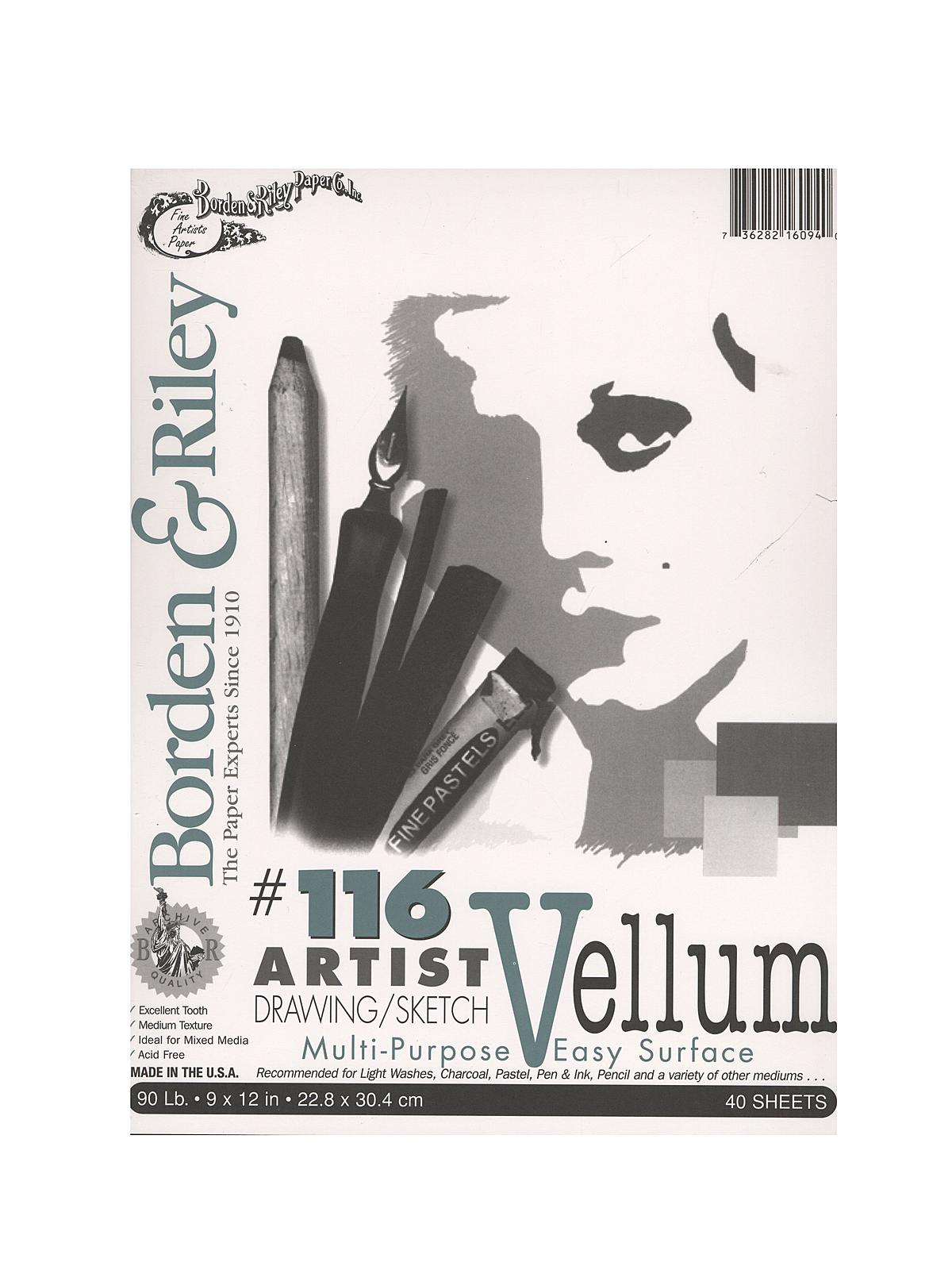 #116 Artist Drawing Sketch Vellum Pads 9 in. x 12 in. 40 sheets cloth bound