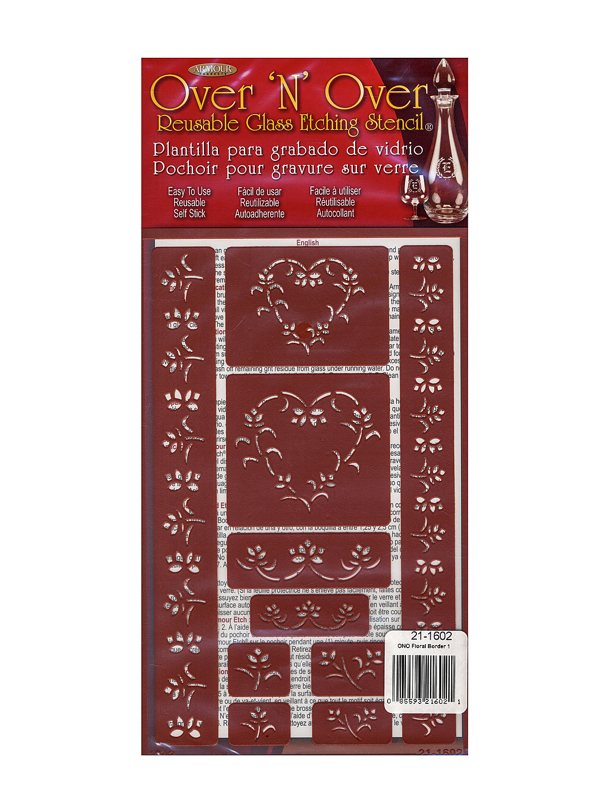 Over'n'Over Re-usable Glass Etching Stencils floral heart each