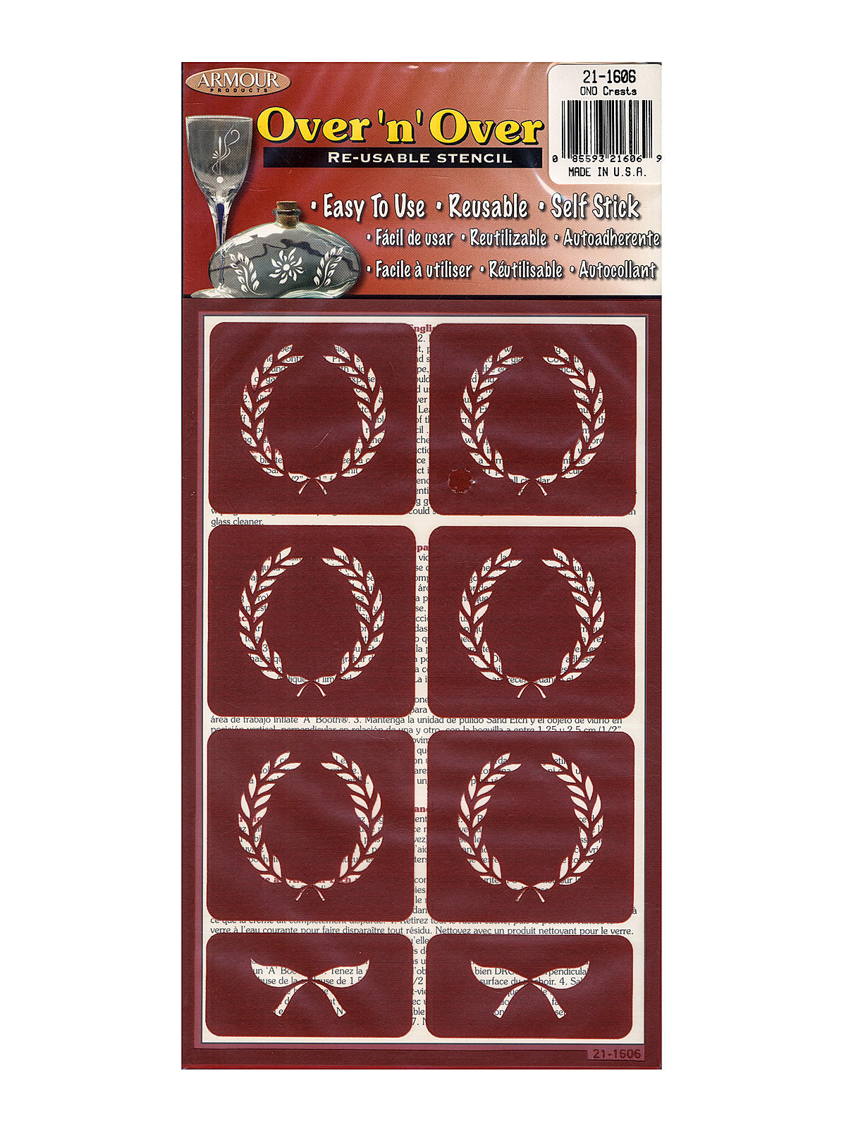 Over'n'Over Re-usable Glass Etching Stencils crests each
