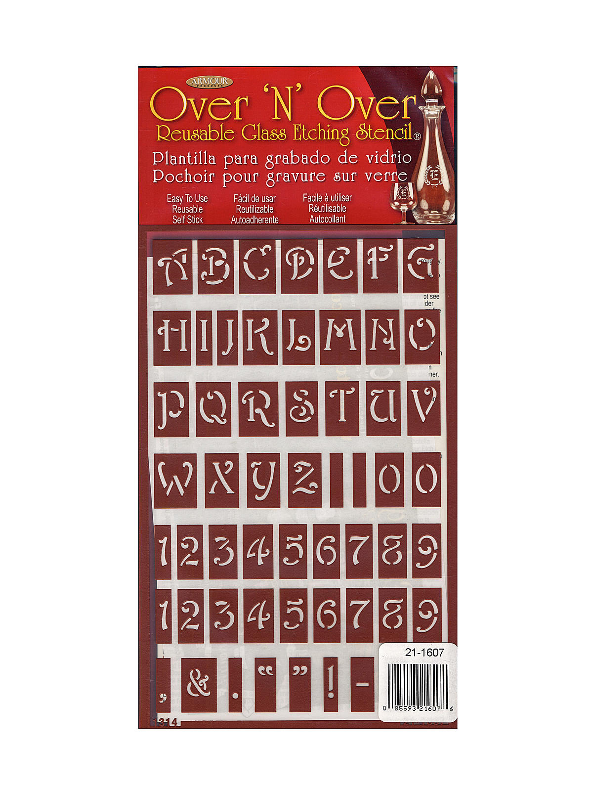 Over'n'Over Re-usable Glass Etching Stencils Alpha Upper Case Each