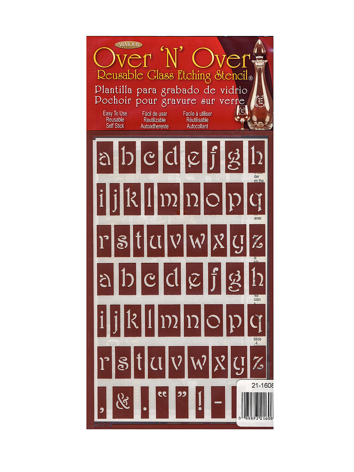 Over'n'Over Re-usable Glass Etching Stencils alpha lower case each