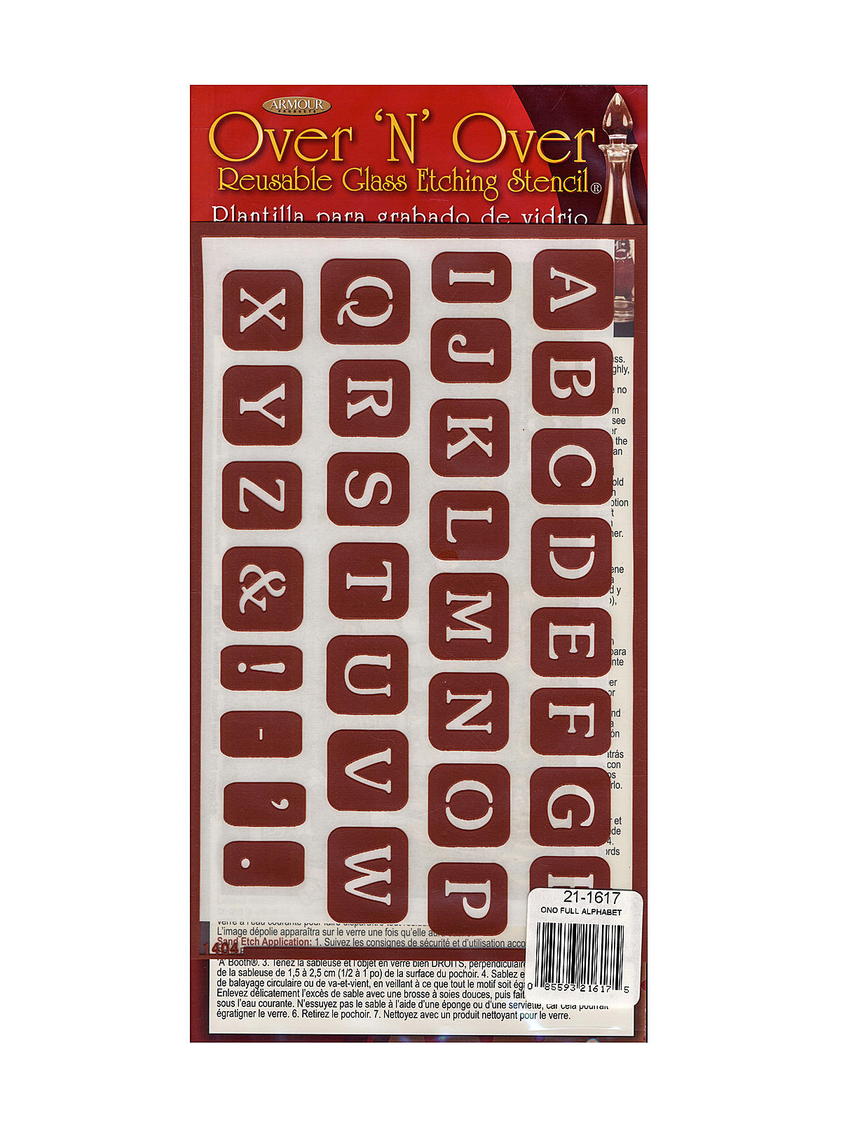 Over'n'Over Re-usable Glass Etching Stencils full alphabet each