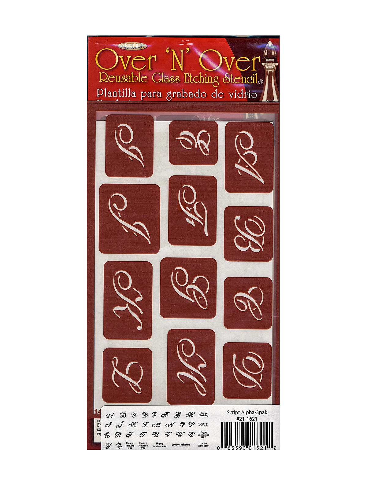 Over'n'Over Re-usable Glass Etching Stencils alphabet set of 3