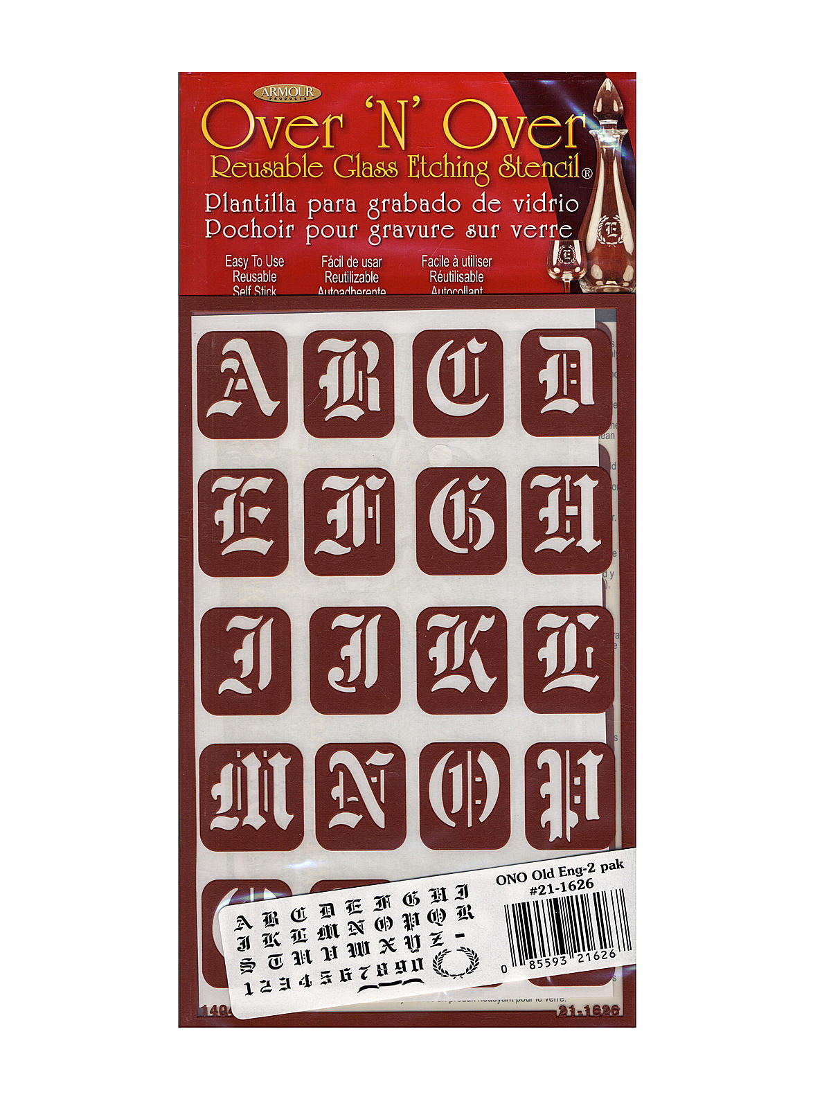 Over'n'Over Re-usable Glass Etching Stencils old English set of 2