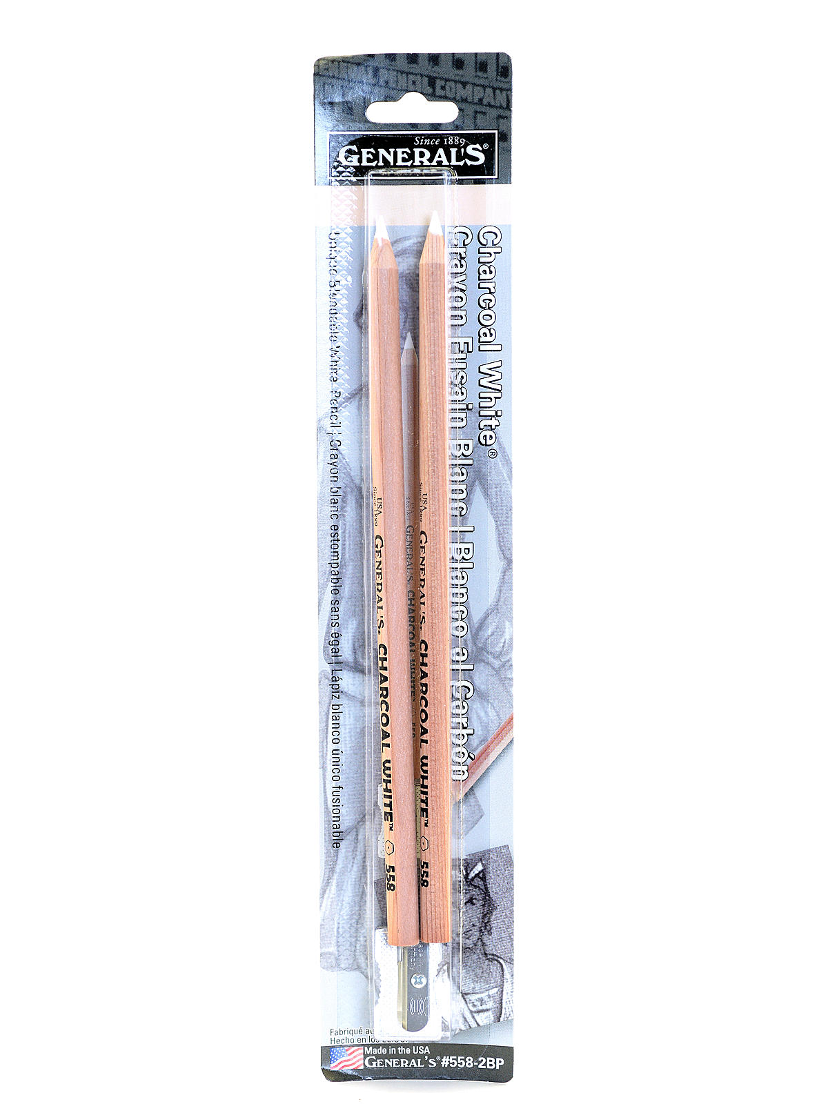558 Series White Charcoal Pencil pack of 2 with sharpener