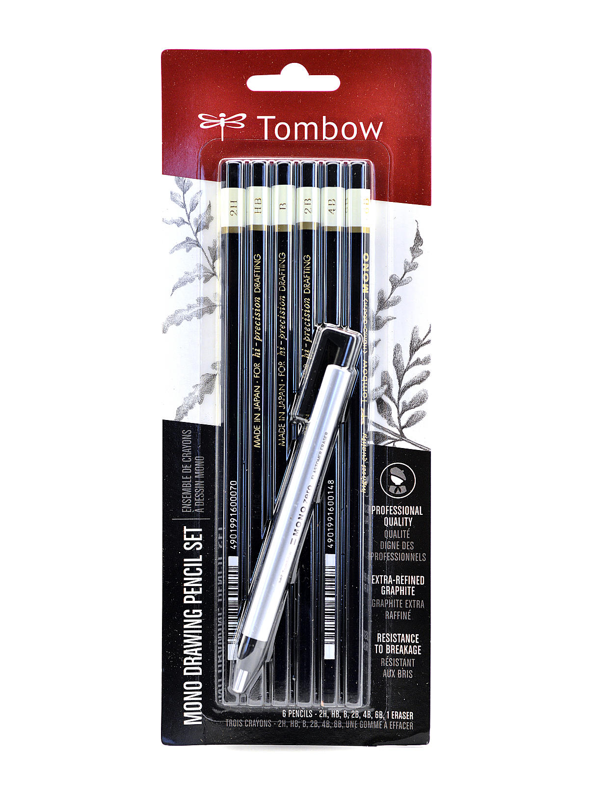 Mono Professional Drawing Pencils assorted combo set of 6 with mono zero eraser