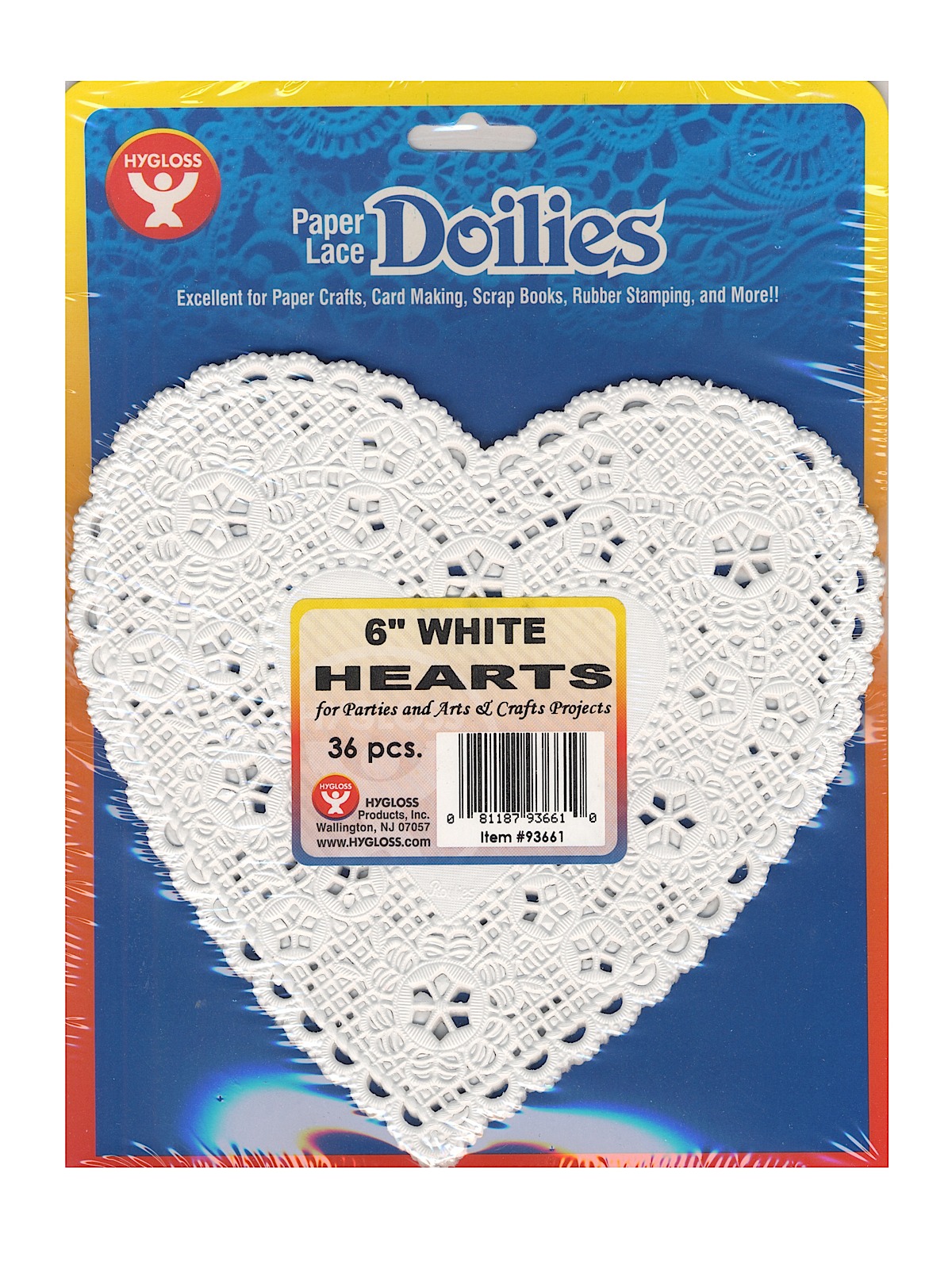 Lace Paper Doilies 6 In. Heart White Pack Of 36
