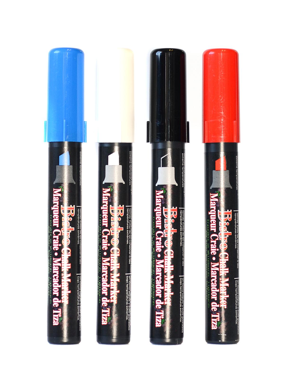 Bistro Chalk Marker Sets chisel point black, red, blue, white