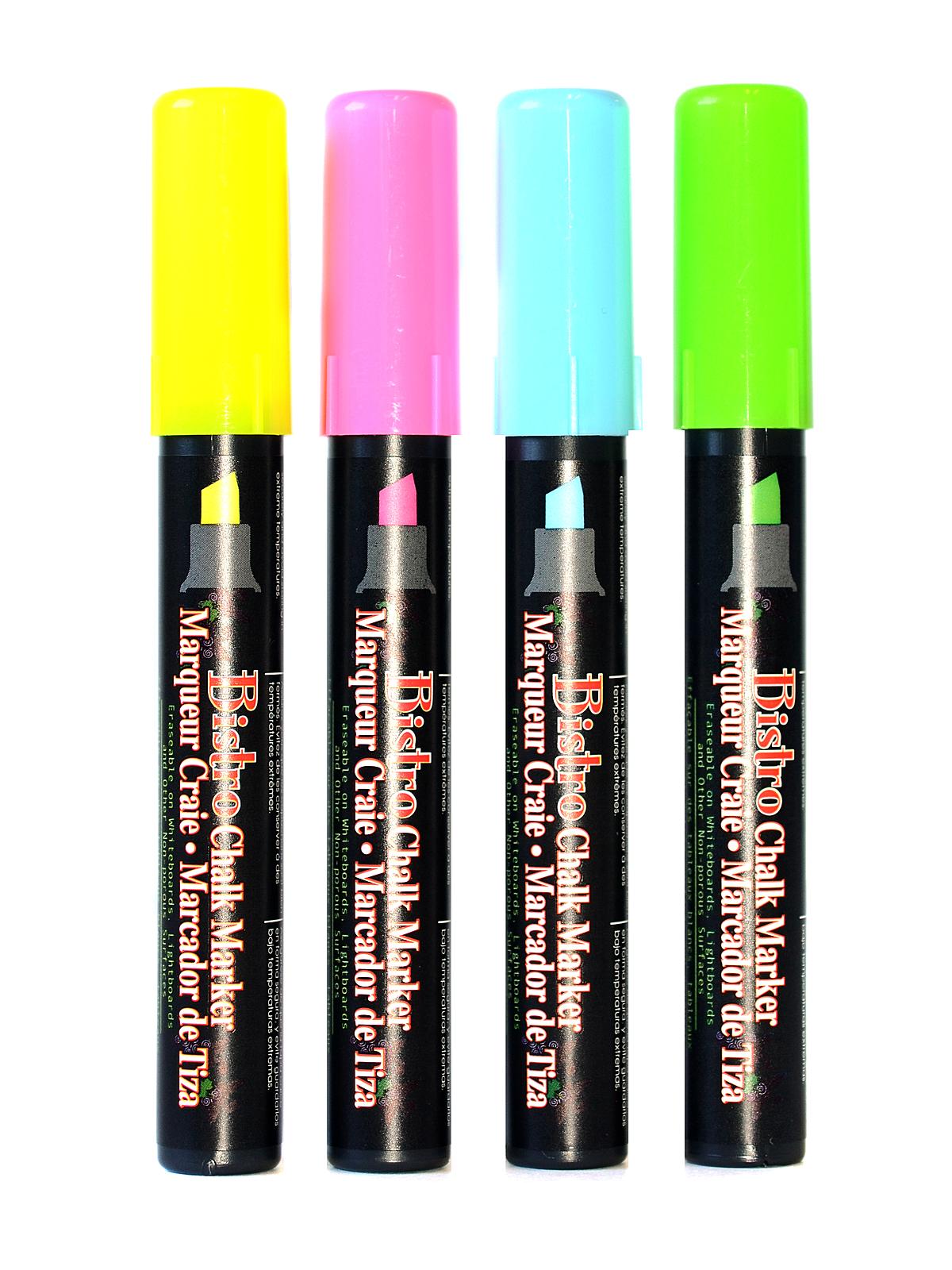 Bistro Chalk Marker Sets chisel point fl. pink, fl. blue, fl. green, fl. yellow