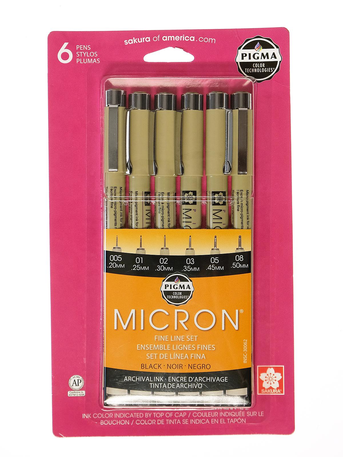 Pigma Pen Sets micron blacks 30062 set of 6
