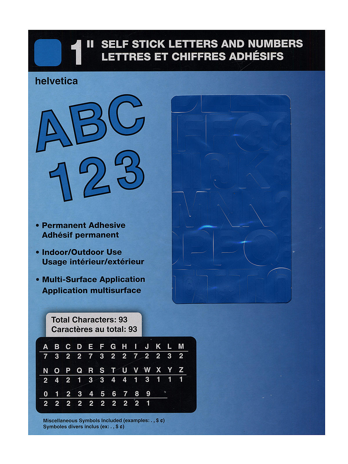 Blue Vinyl Stick-on Letters 1 In. Helvetica Capitals And Numbers