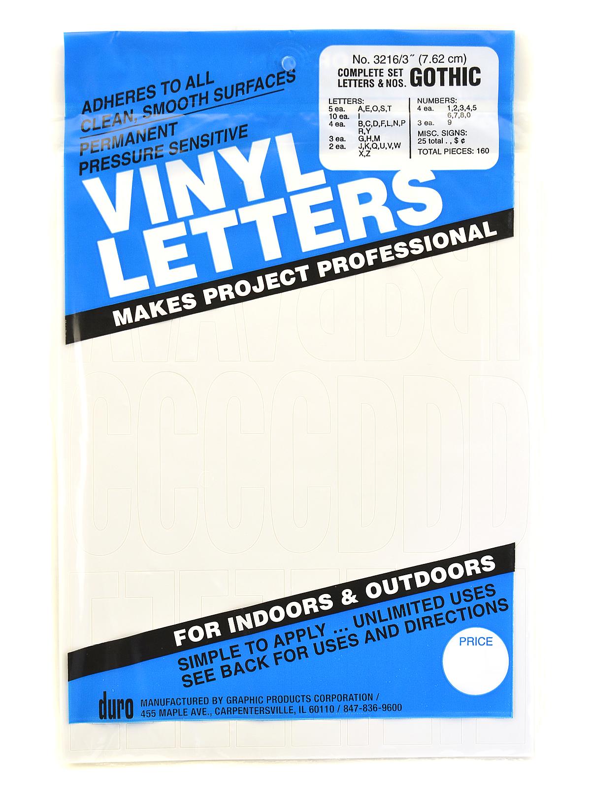 Gothic Vinyl Letters Sets 3 in. white capitals and numbers