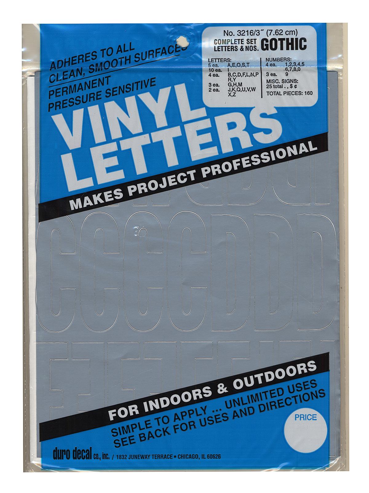 Gothic Vinyl Letters Sets 3 in. silver capitals and numbers
