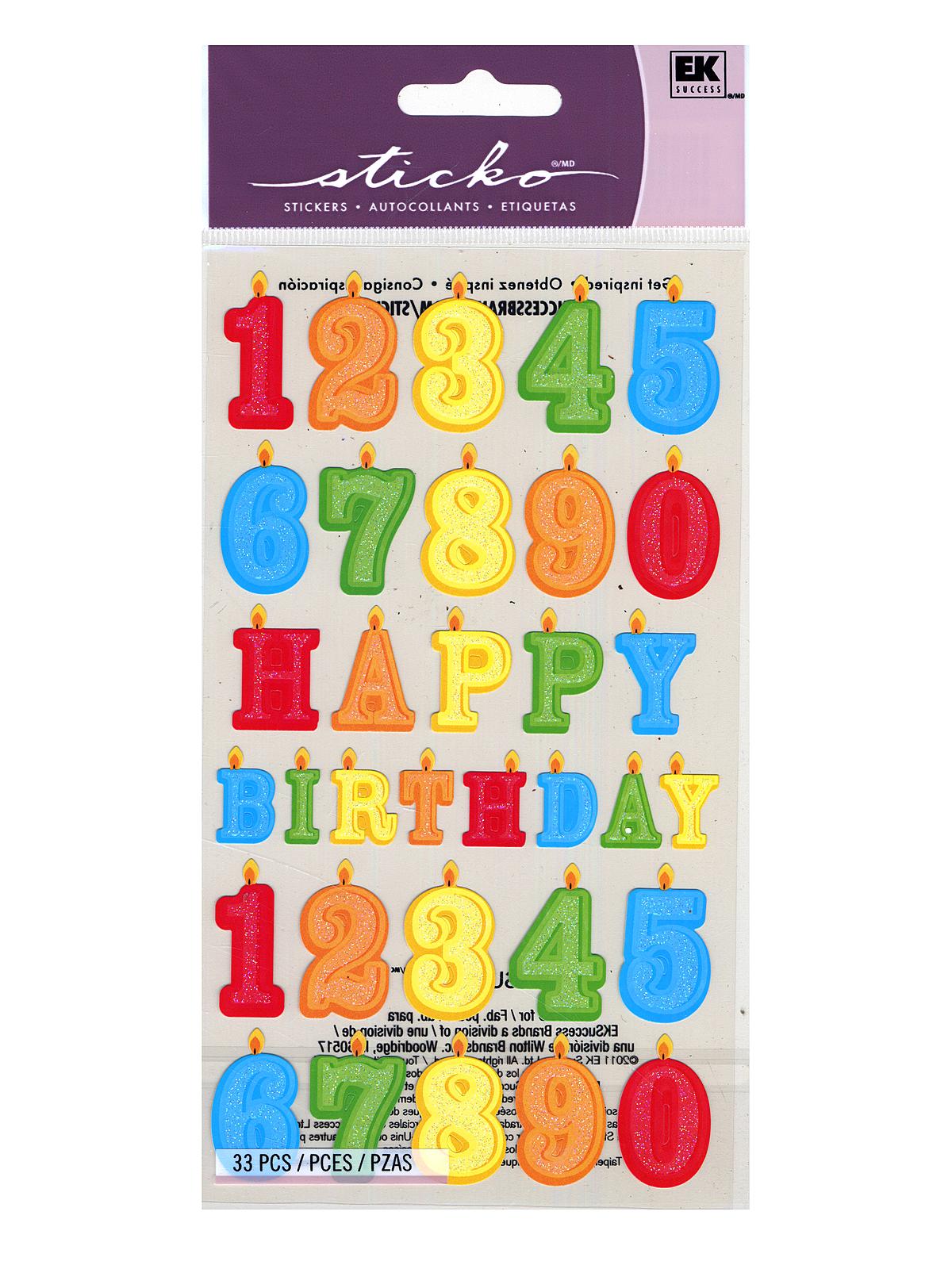 Classic Stickers birthday number candles glitter 33 pieces
