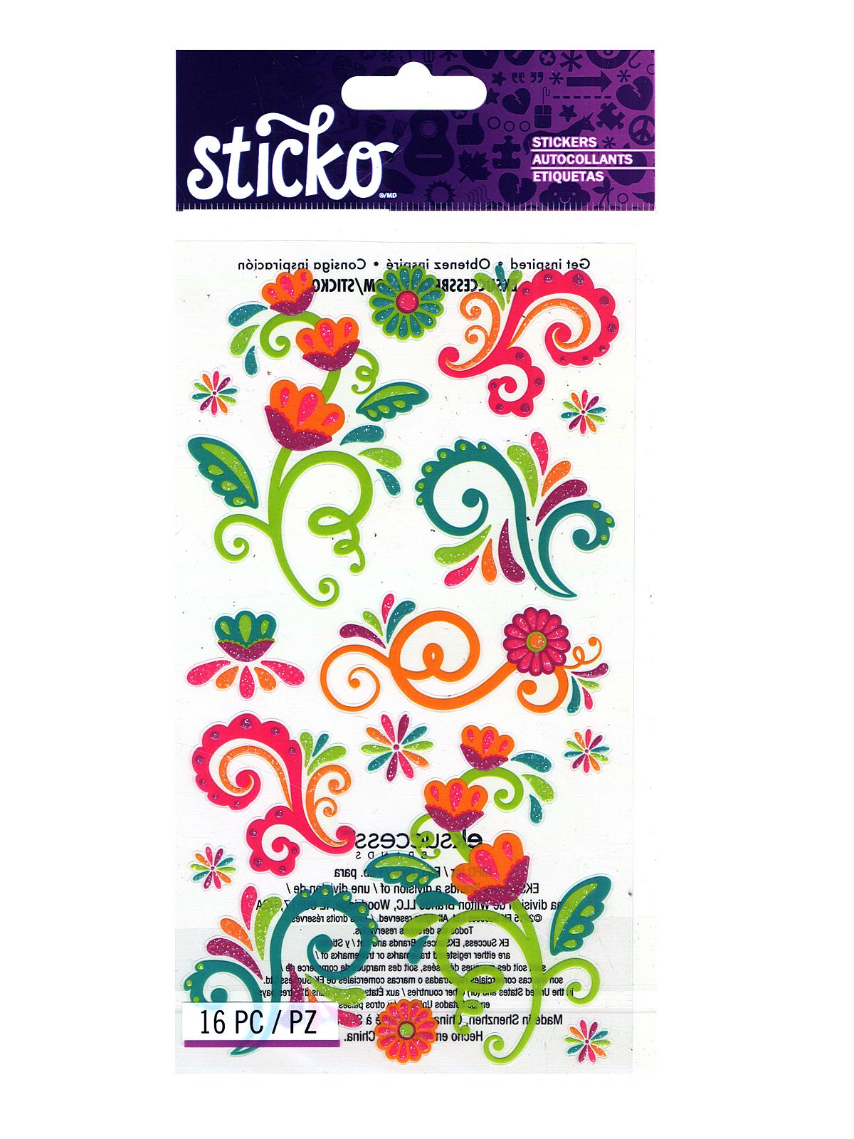 Classic Stickers bright flourishes 16 pieces