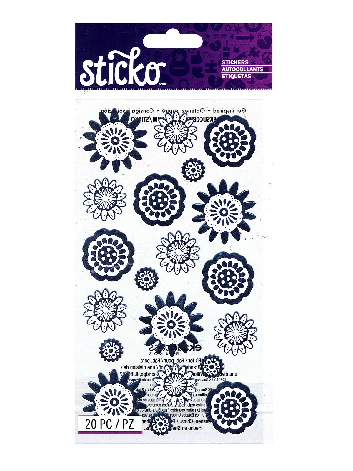Classic Stickers silver foil geo flowers 20 pieces