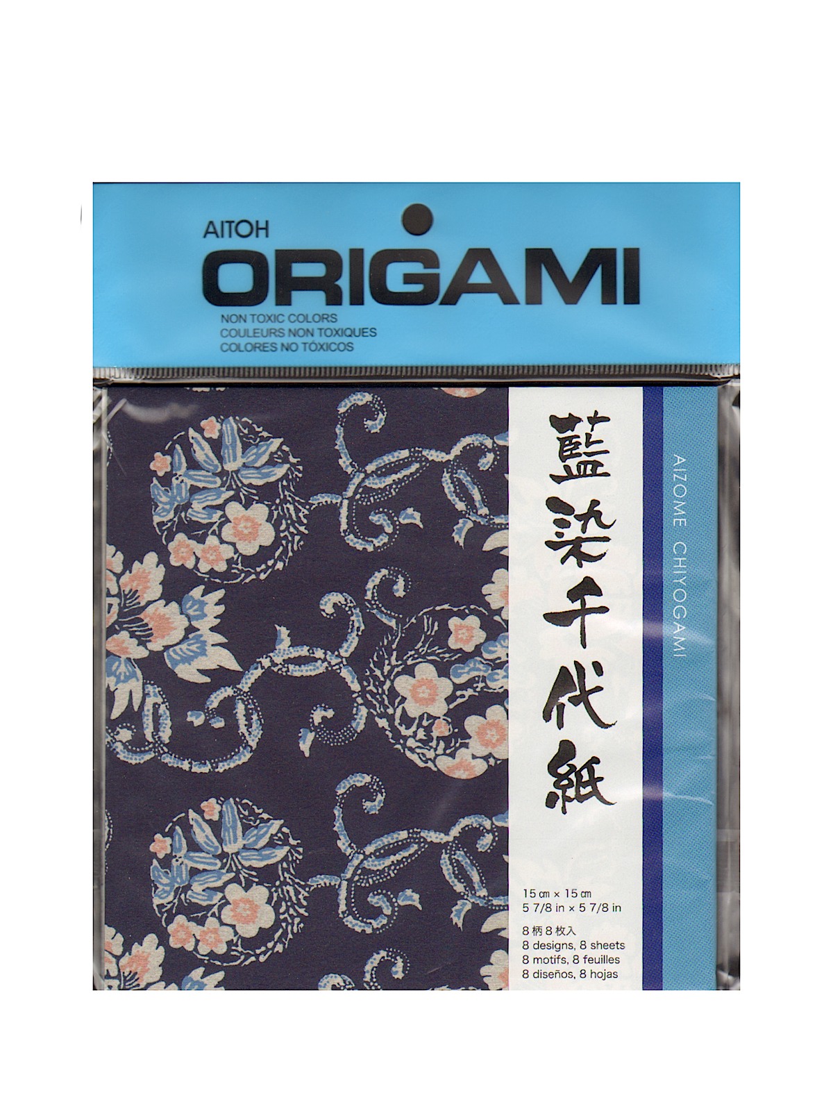 Origami Paper 6 In. X 6 In. Aizome Chiyogami 8 Sheets