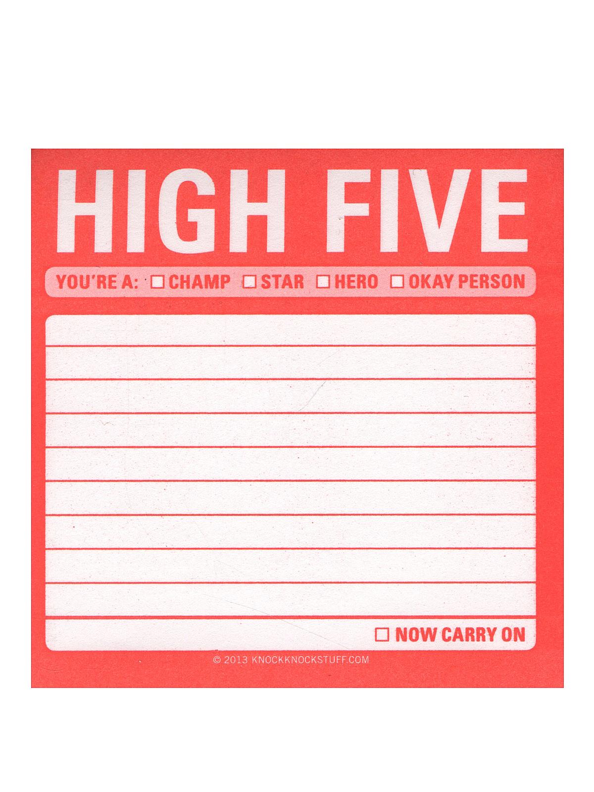 Sticky Note Pads High Five 3 In. X 3 In. 100 Sheets
