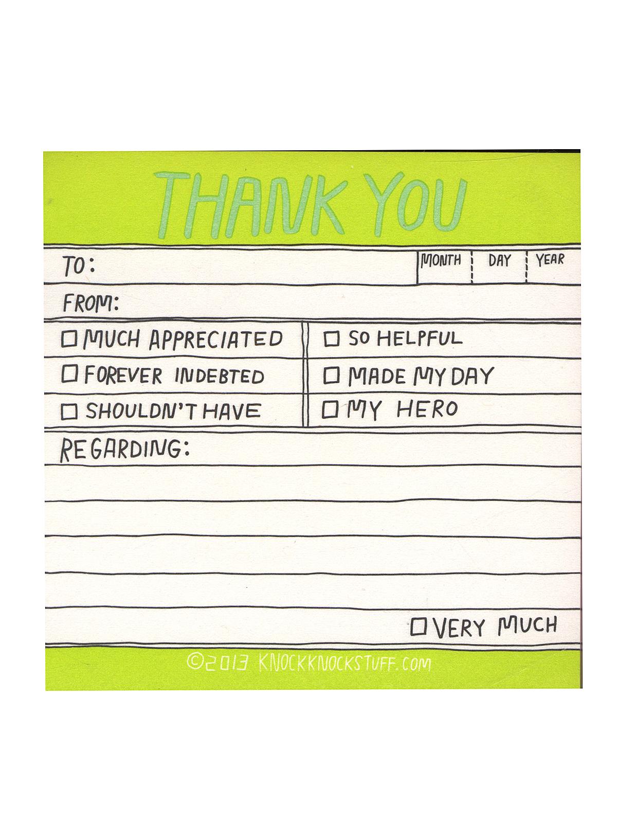 Sticky Note Pads Hand-lettered Thank You 3 In. X 3 In. 100 Sheets