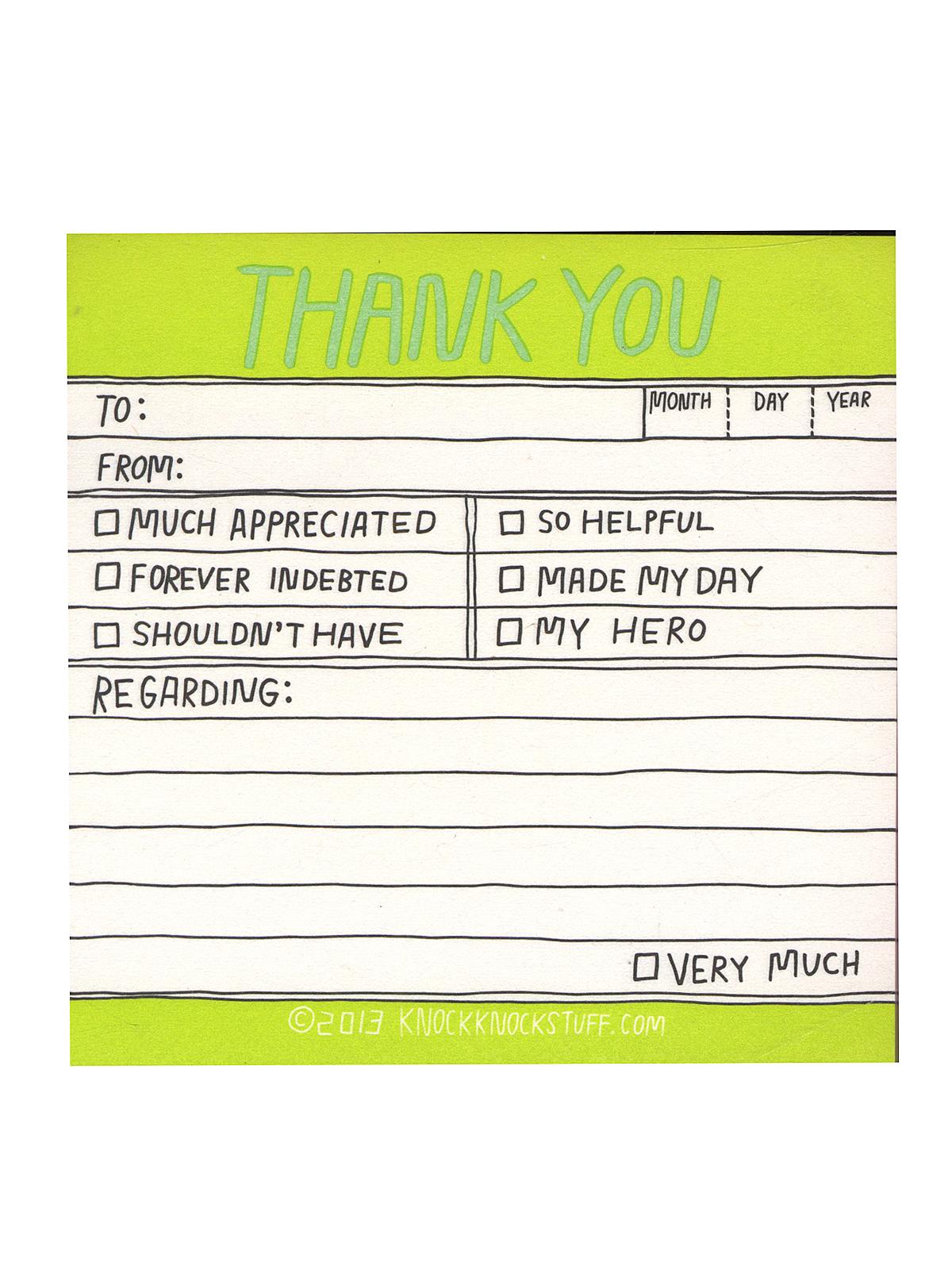 Sticky Note Pads hand-lettered thank you 3 in. x 3 in. 100 sheets