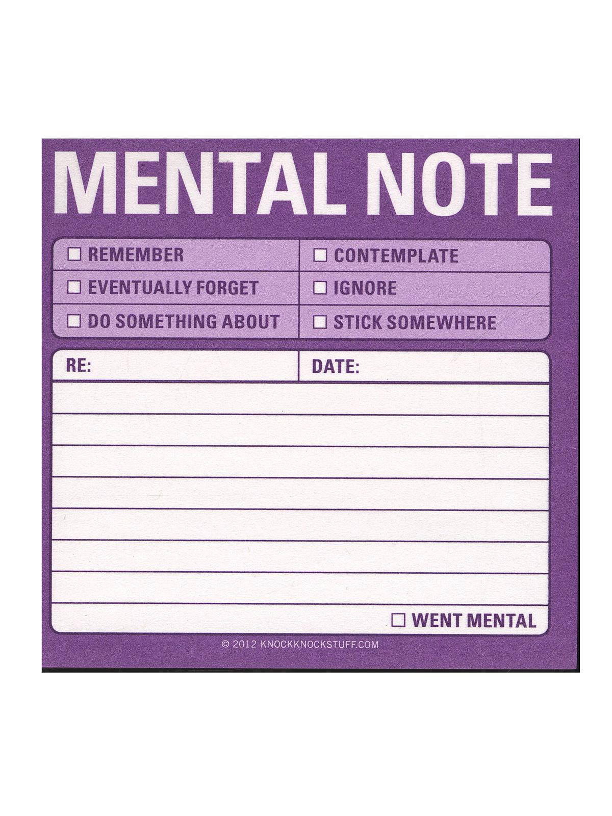 Sticky Note Pads Mental Note 3 In. X 3 In. 100 Sheets