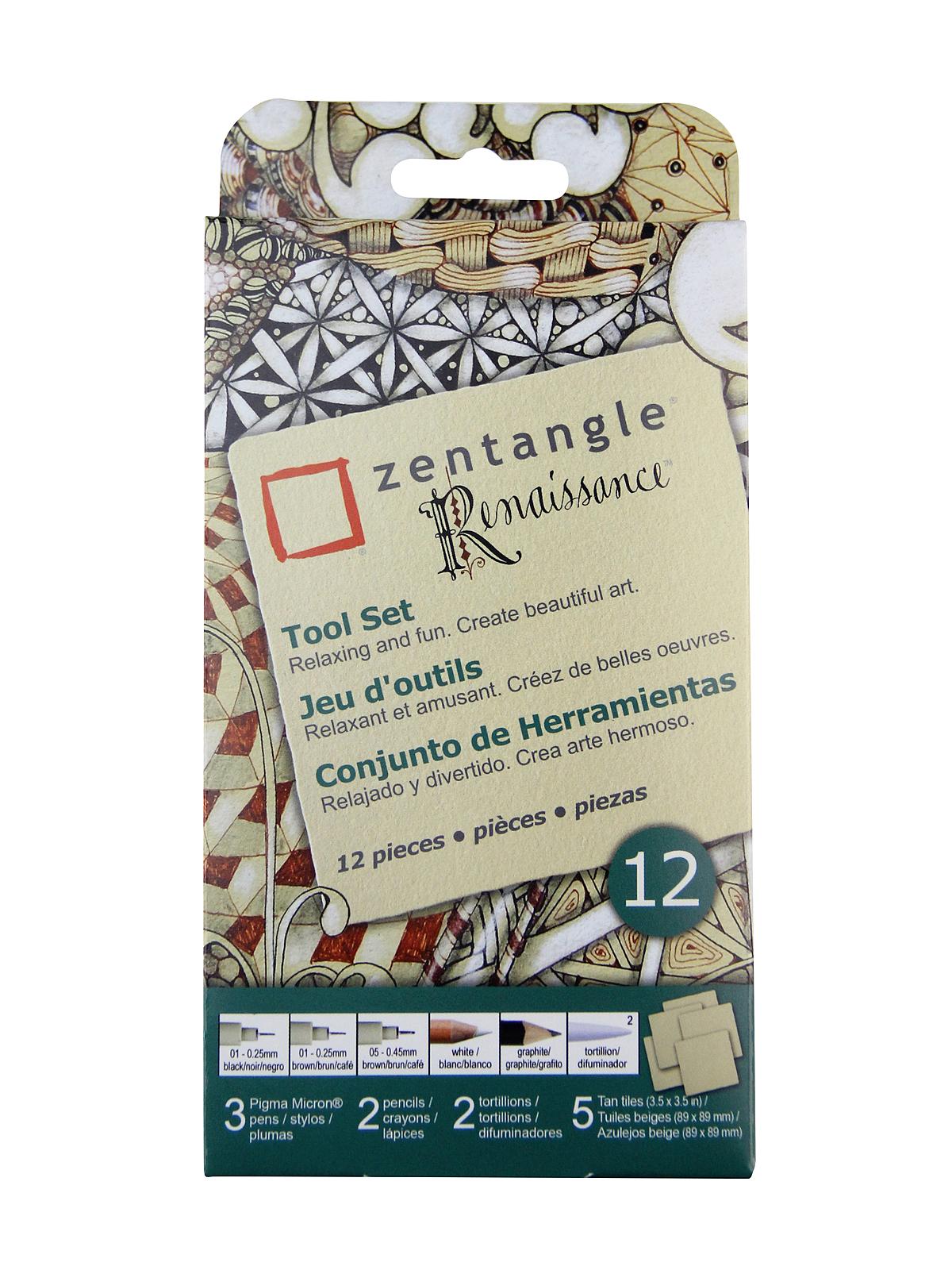 Zentangle Drawing Sets set of 12 tan renaissance tile