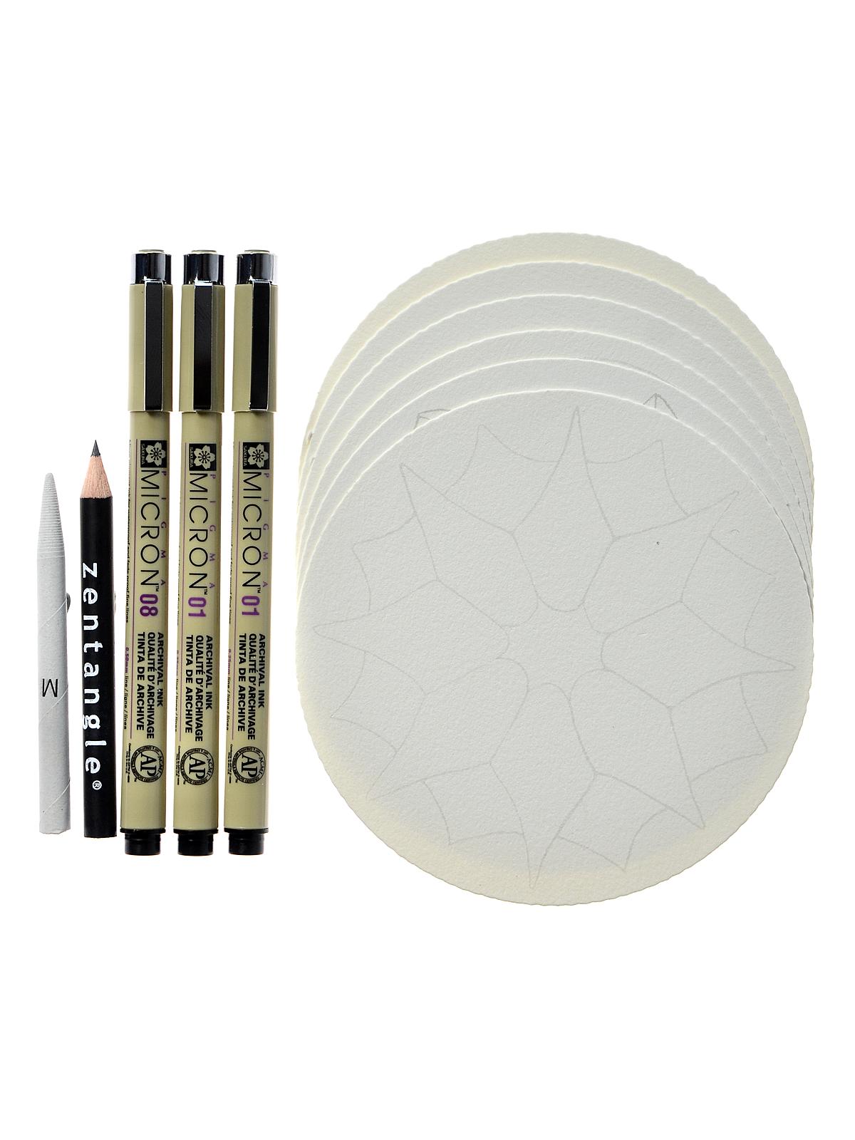 Zentangle Drawing Sets Set Of 11 White Zendala Round Tile