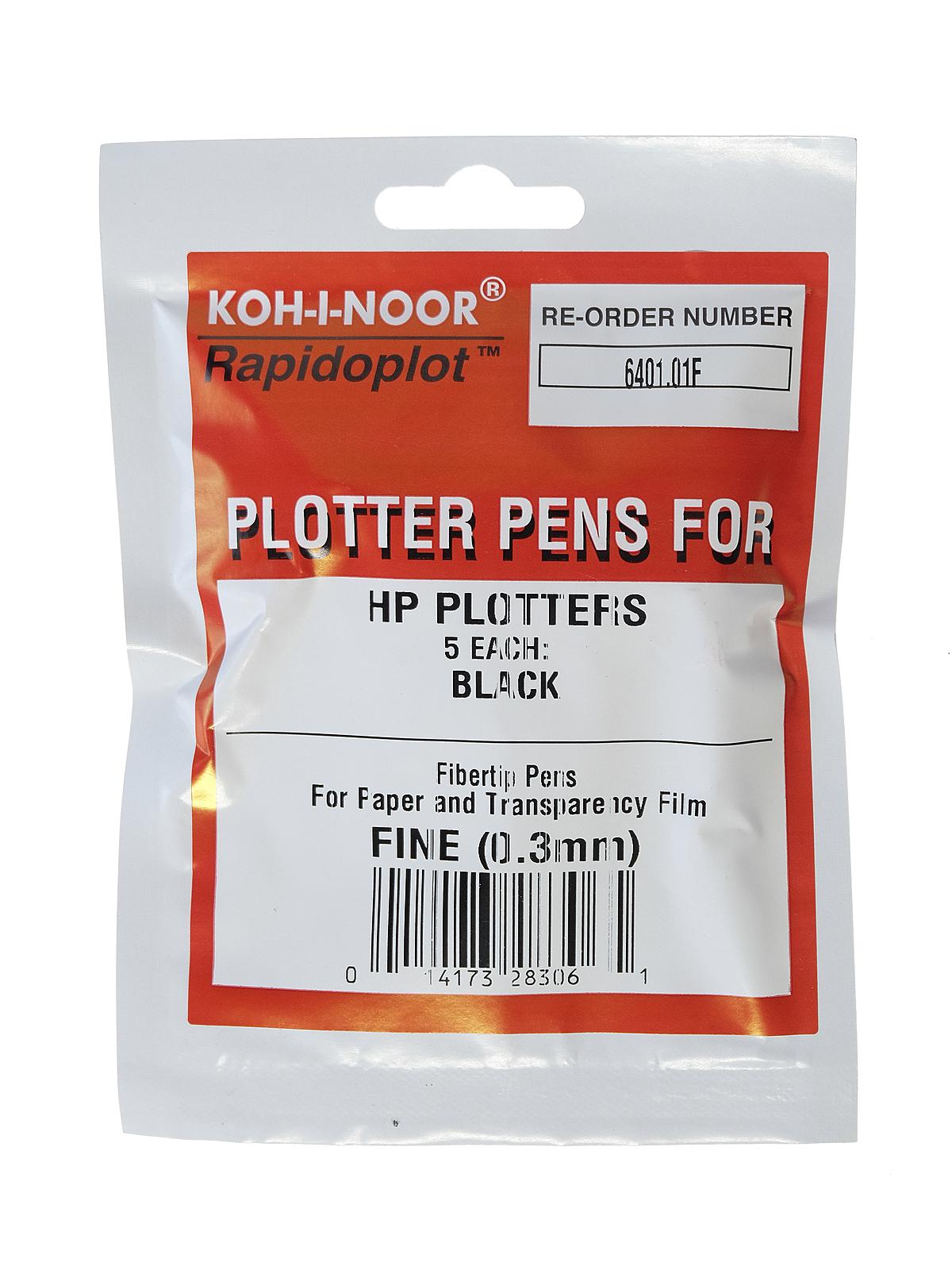 Fiber Tip Plotter Pens 0.3 Mm Black Fine Pack Of 5