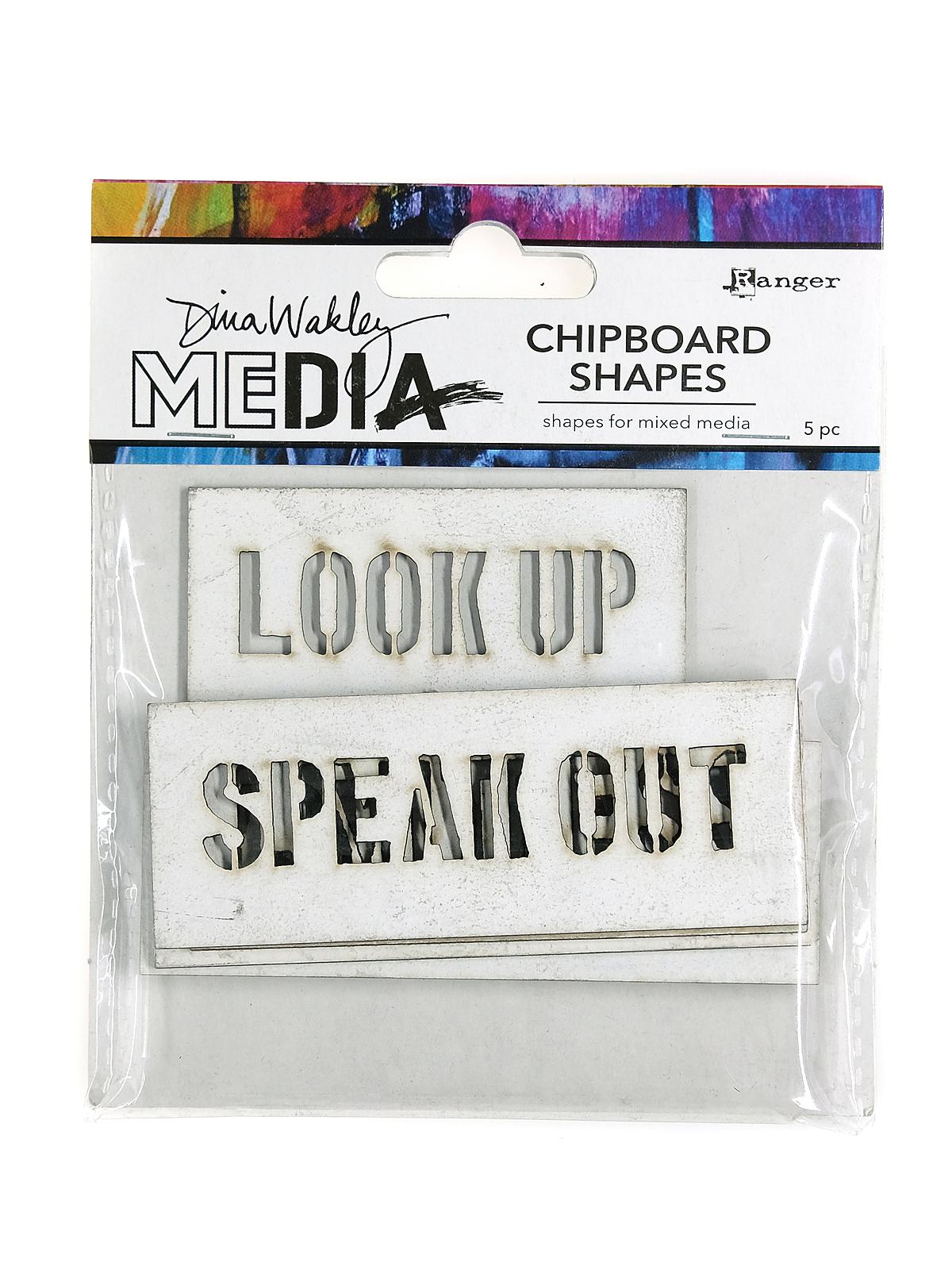 Dina Wakley Media Chipboard Shapes speak out pack of 5
